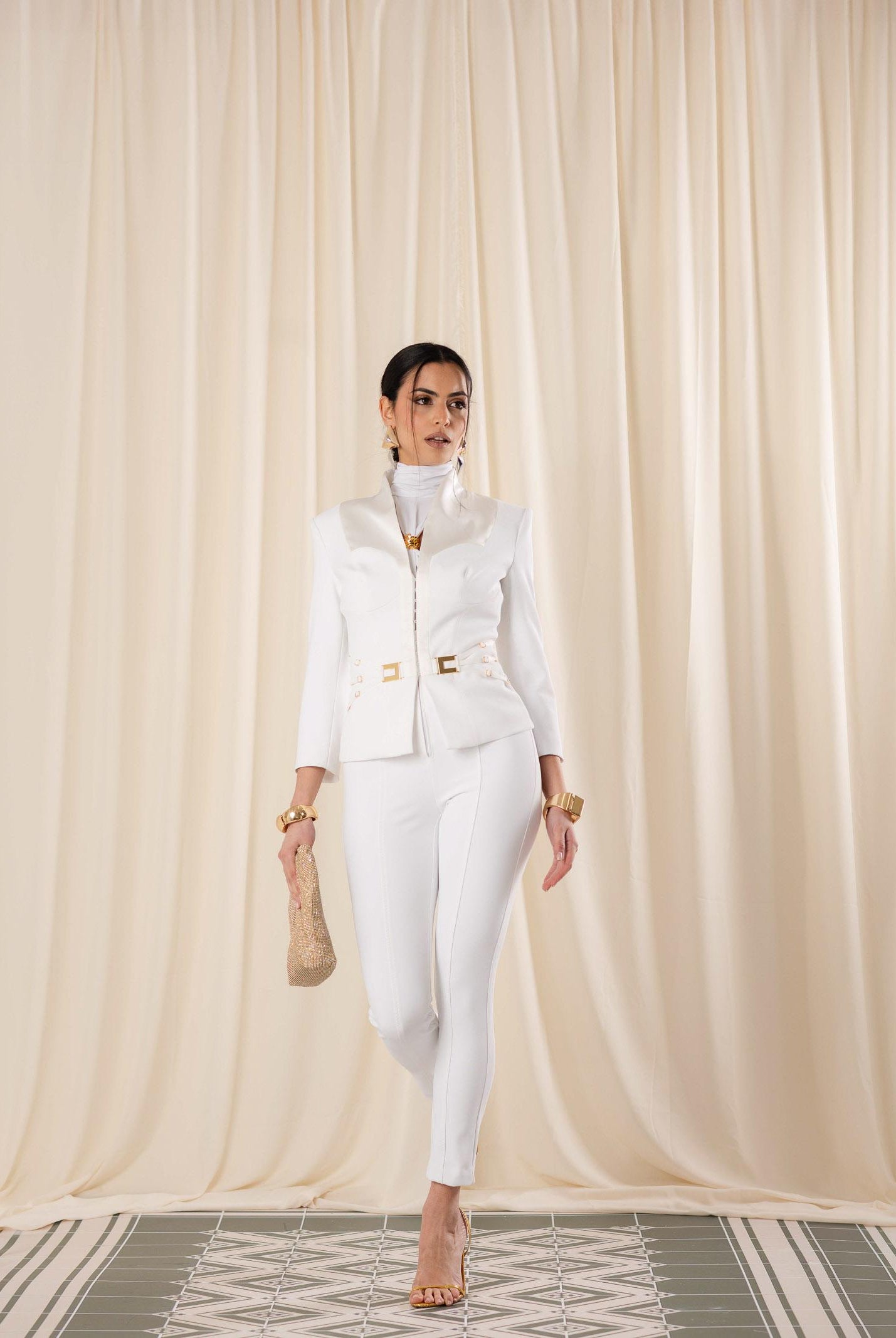 ELISABETTA FRANCHI Pantalone elegante avorio da donna con elastici PA15861E2 360 ELISABETTA FRANCHI