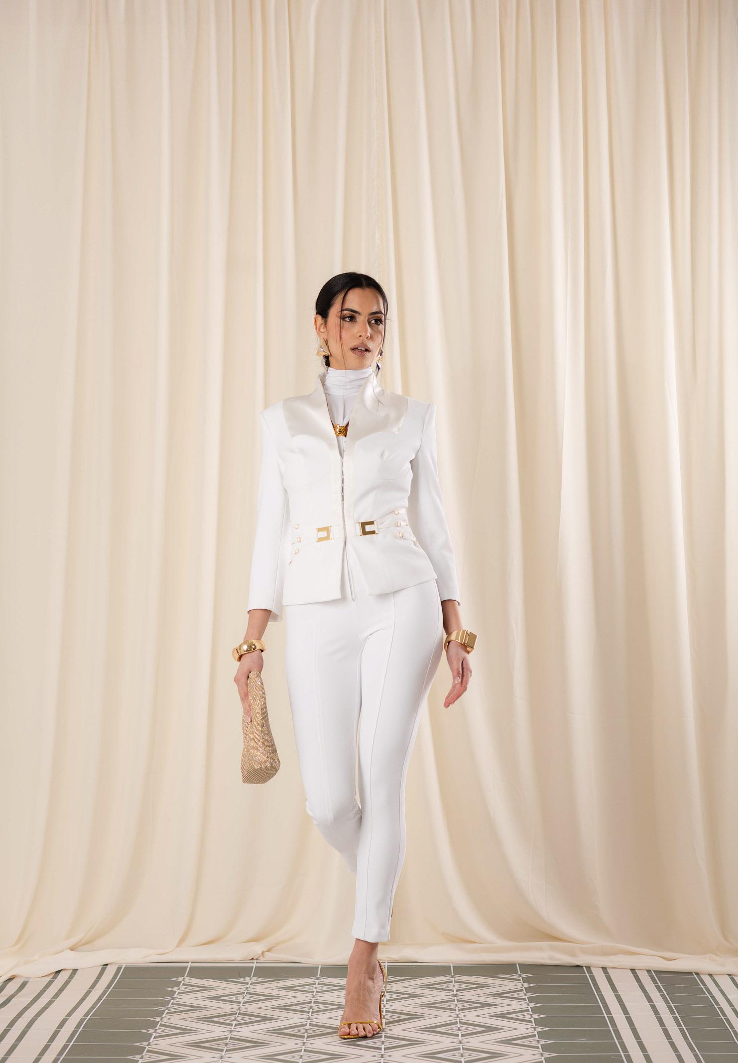 ELISABETTA FRANCHI Pantalone elegante avorio da donna con elastici PA15861E2 360 ELISABETTA FRANCHI