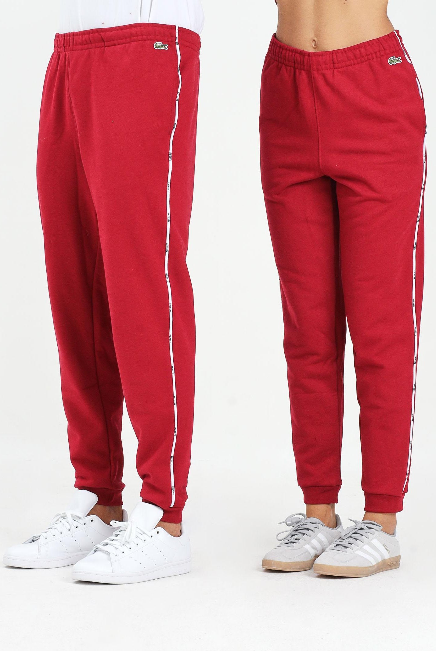 LACOSTE Pantalone sportivo bordeaux per uomo e donna con bande logate XH9803 476 LACOSTE