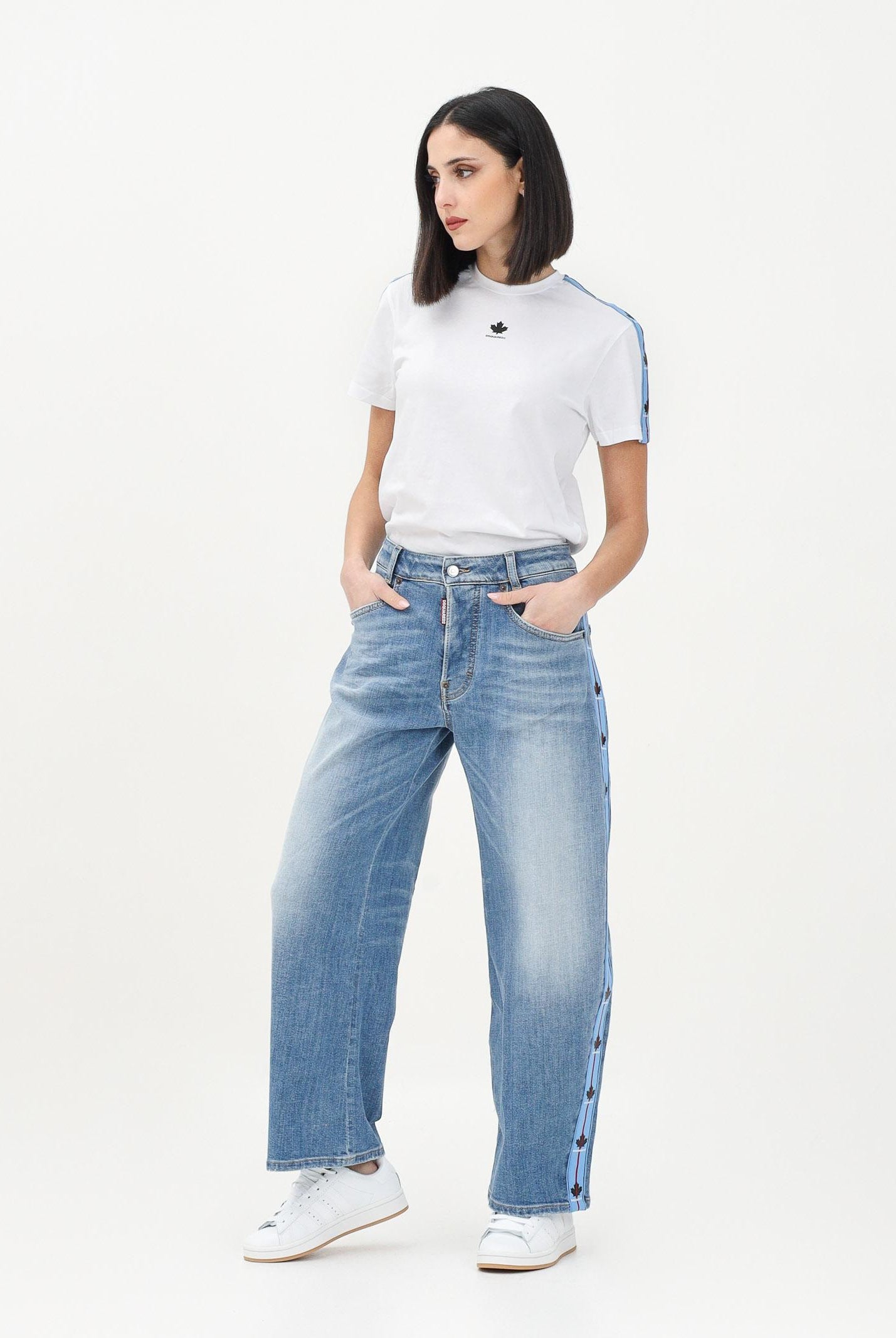 DSQUARED2 Jeans in denim per donna, ragazzi e bambini con bande logate DQ2820D0AC1 DQ01 DSQUARED2