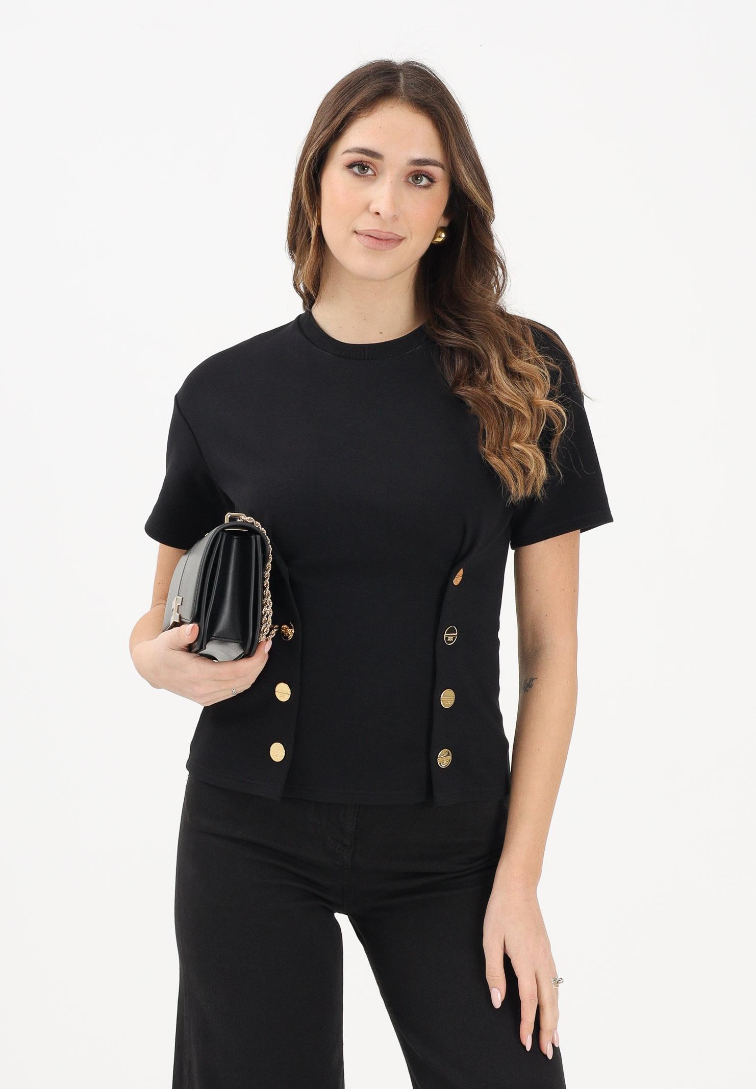 ELISABETTA FRANCHI T-shirt a manica corta nera da donna con applicazioni di bottoni decorativi MA00461E2 110 ELISABETTA FRANCHI