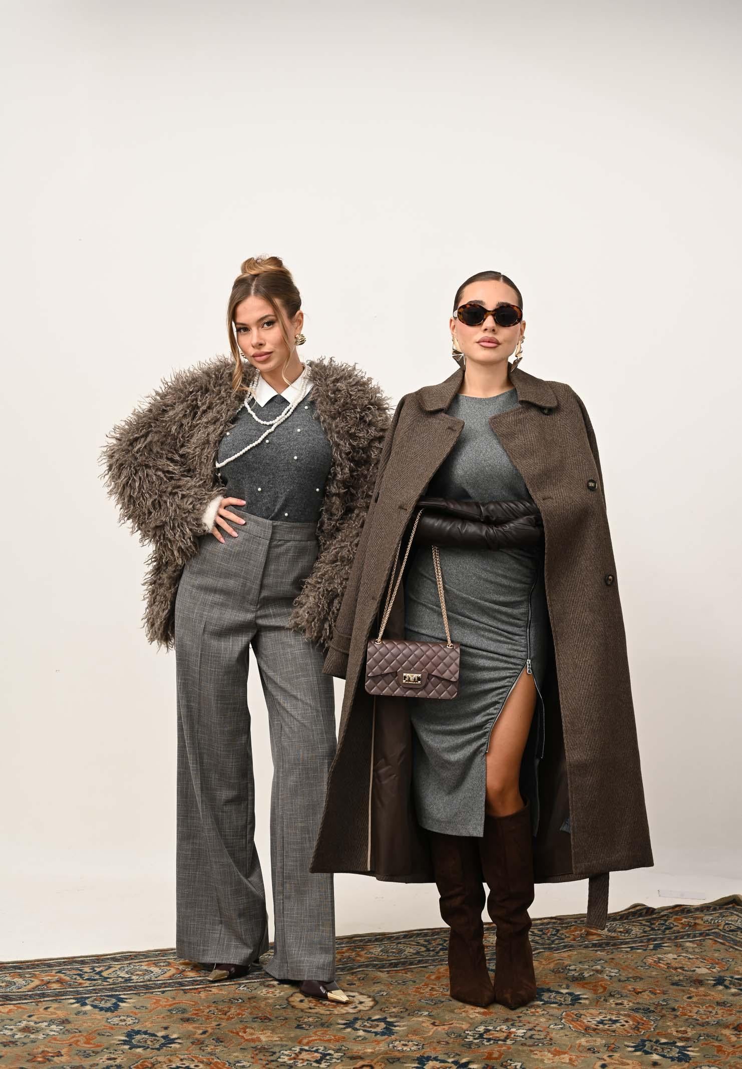 ONLY Cappotto lungo doppiopetto marrone da donna con motivo a spina di pesce 15353049 SealBrown ONLY