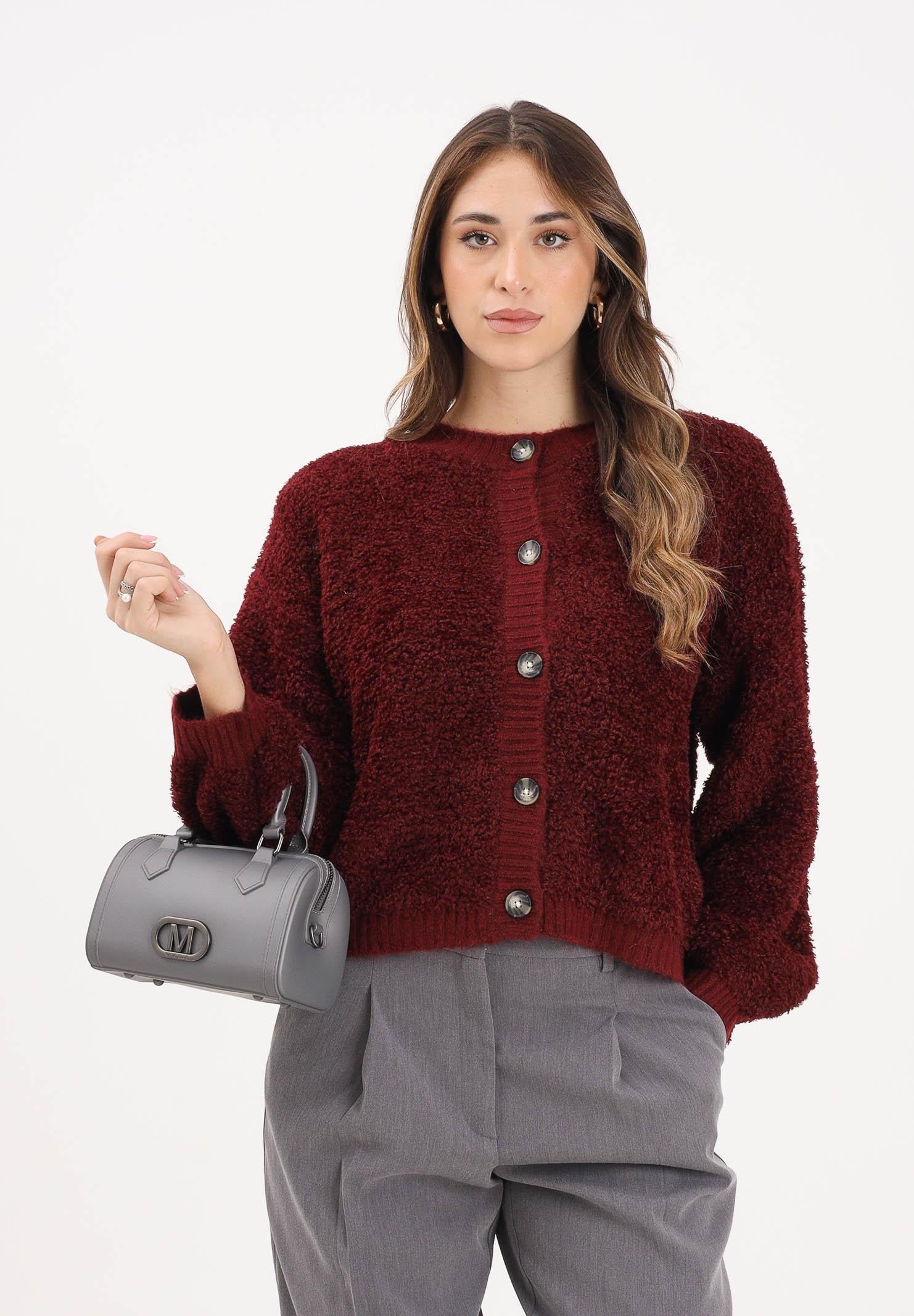 JDY Cardigan bordeaux da donna in maglia bouclé 15337012 Cabernet JDY