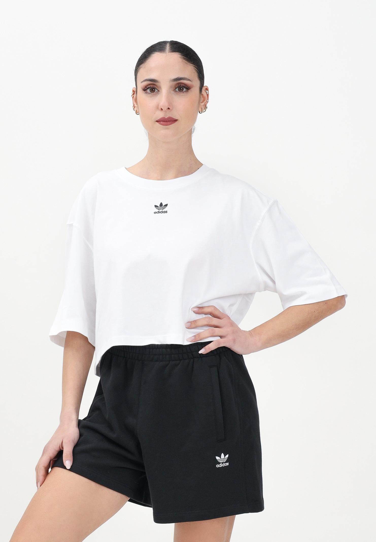 ADIDAS ORIGINALS T-shirt a manica corta Essentials Crop bianca da donna JJ3385 . ADIDAS ORIGINALS