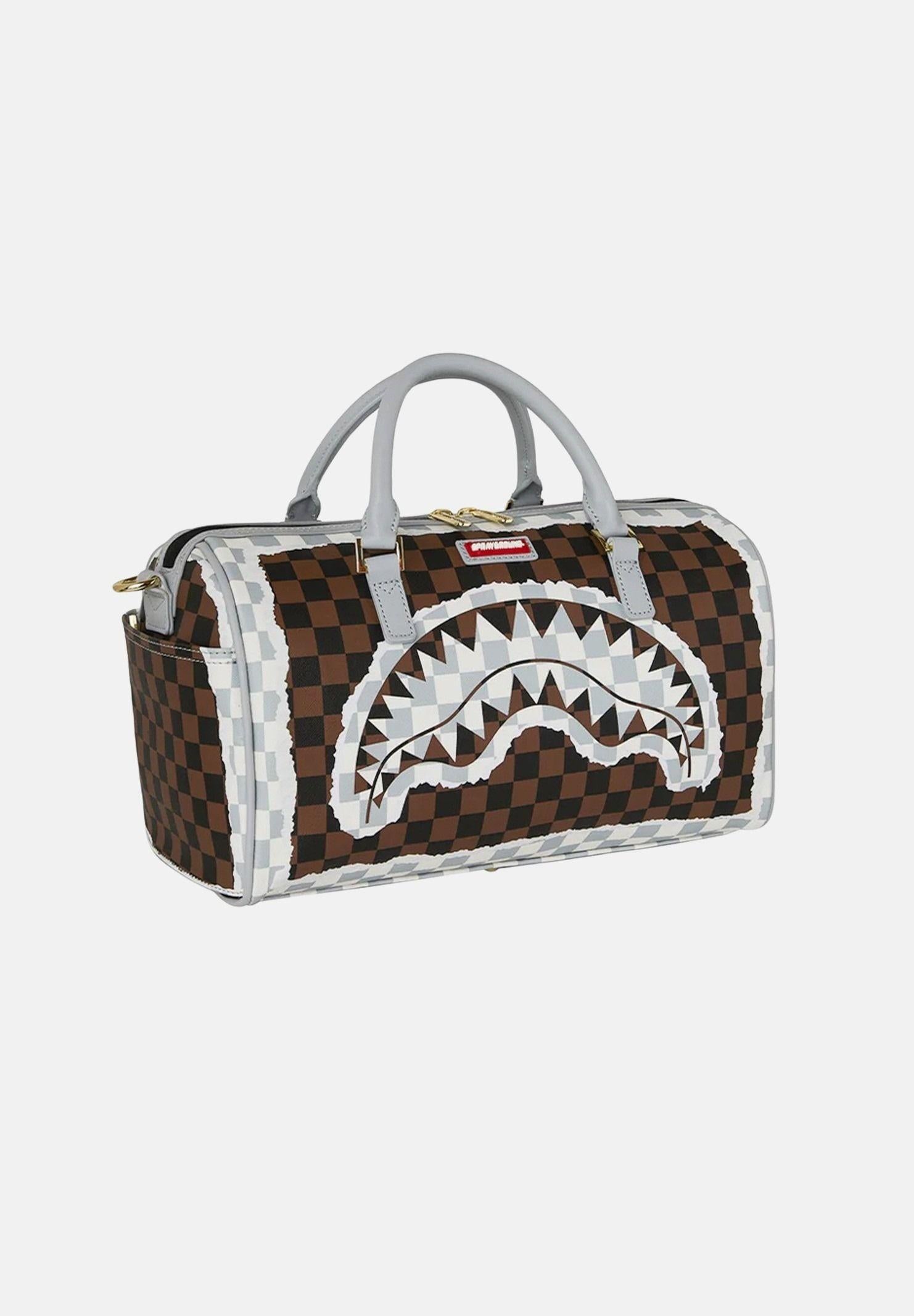 SPRAYGROUND Borsone CREAM AND BROWN TEAR CHECK MINI DUFFLE marrone e grigio per uomo e donna 910D8293NSZ . SPRAYGROUND