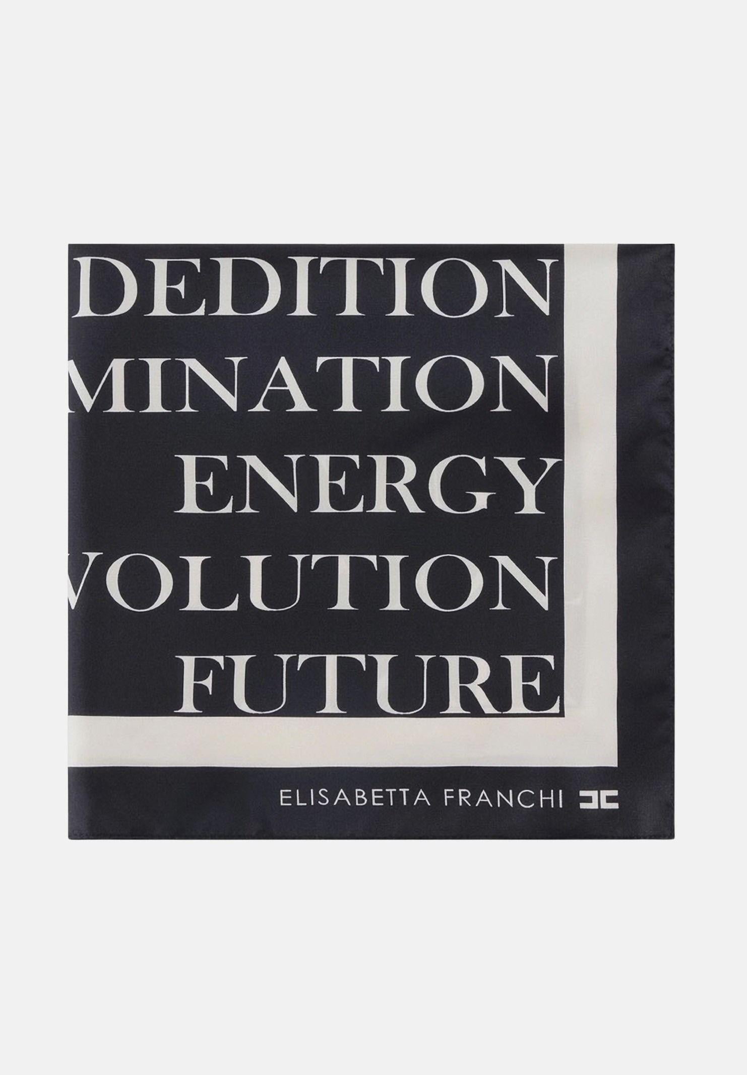 ELISABETTA FRANCHI Foulard nero e burro da donna con stampa lettering FO19F61E2 685 ELISABETTA FRANCHI