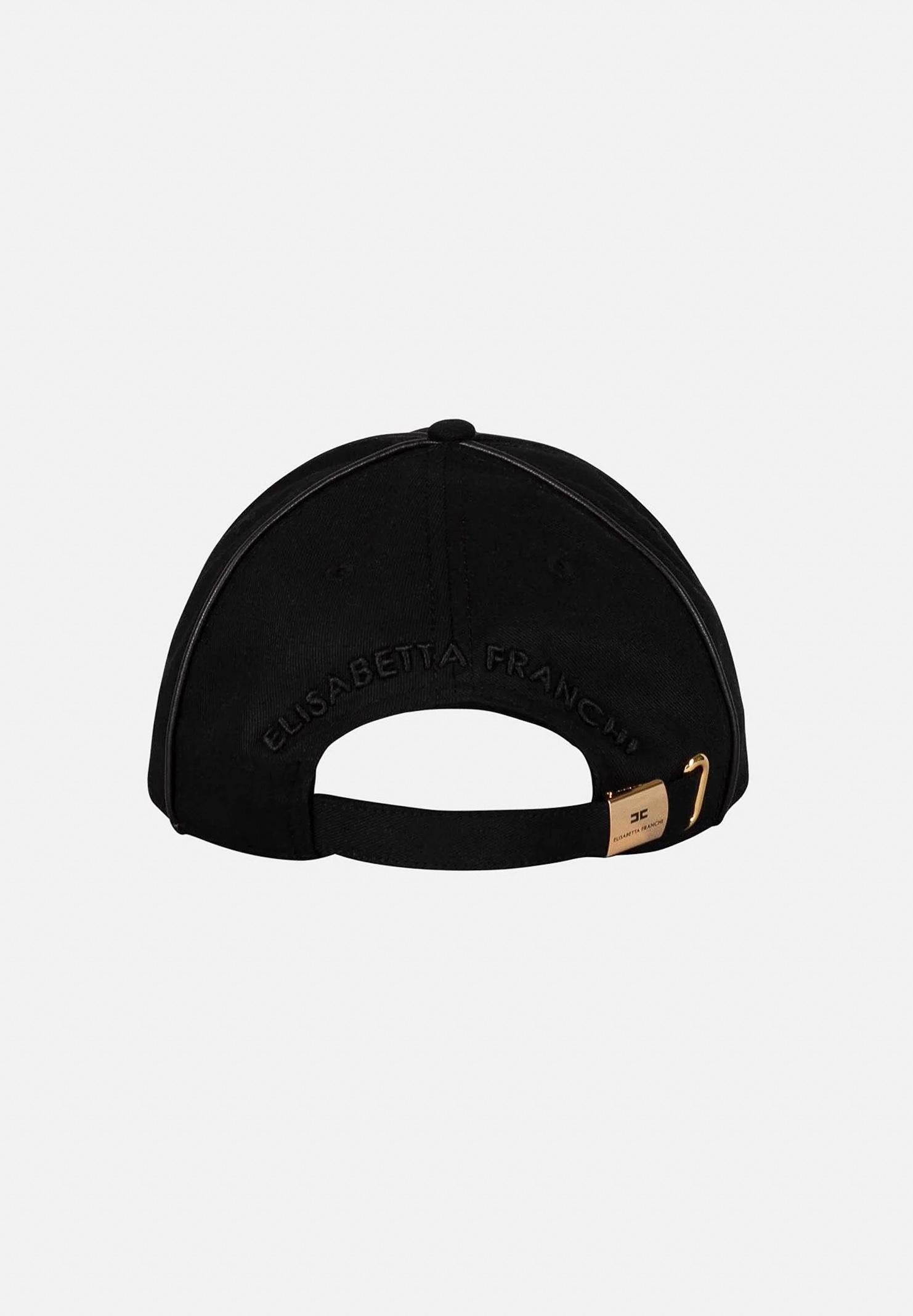 Cappello nero da donna in gabardina con logo<BR/> CL21F57E2 110 ELISABETTA FRANCHI