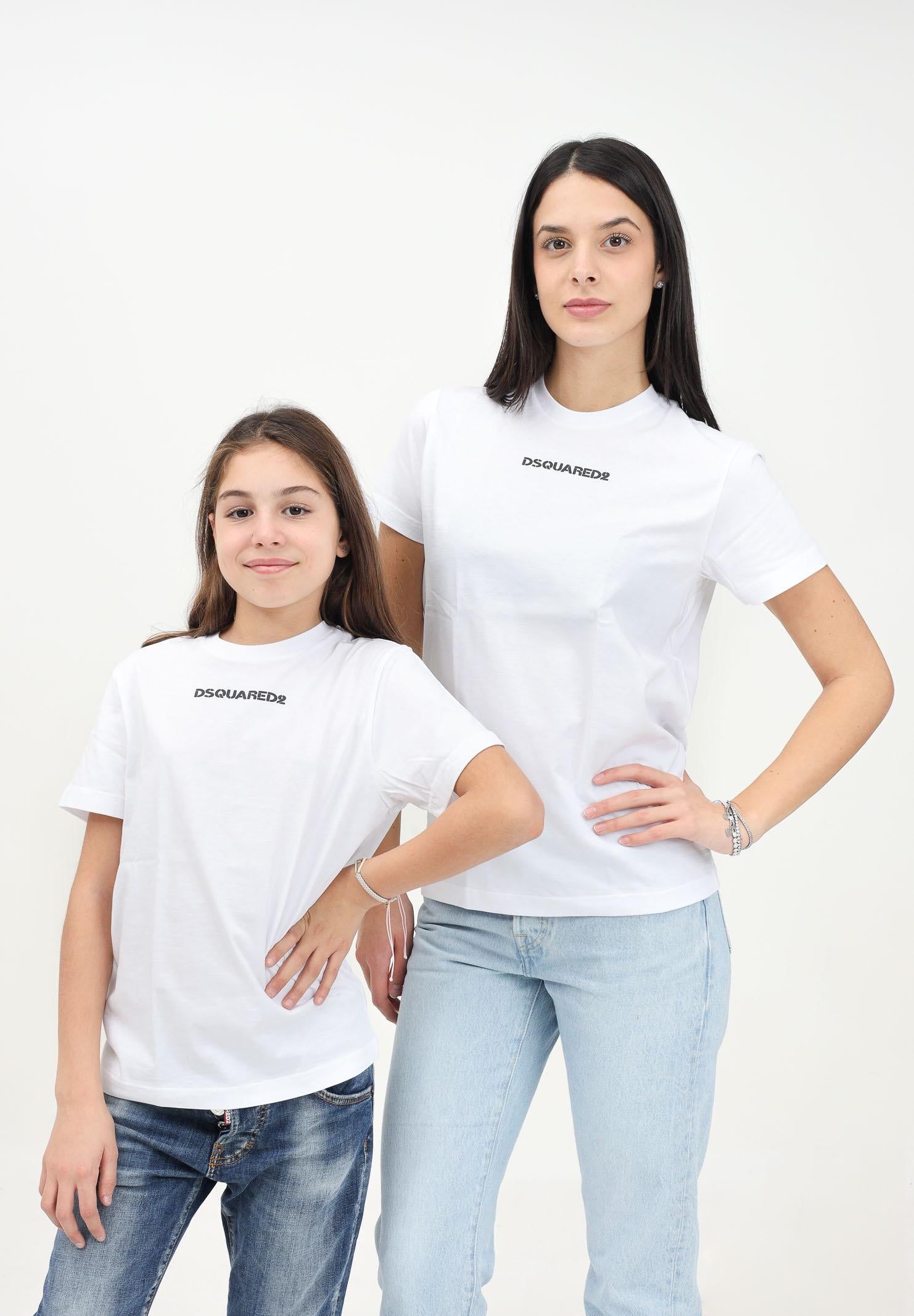 DSQUARED2 T-shirt a manica corta bianca per donna e bambina con stampa logo lettering DQ2478D004G DQ100 DSQUARED2