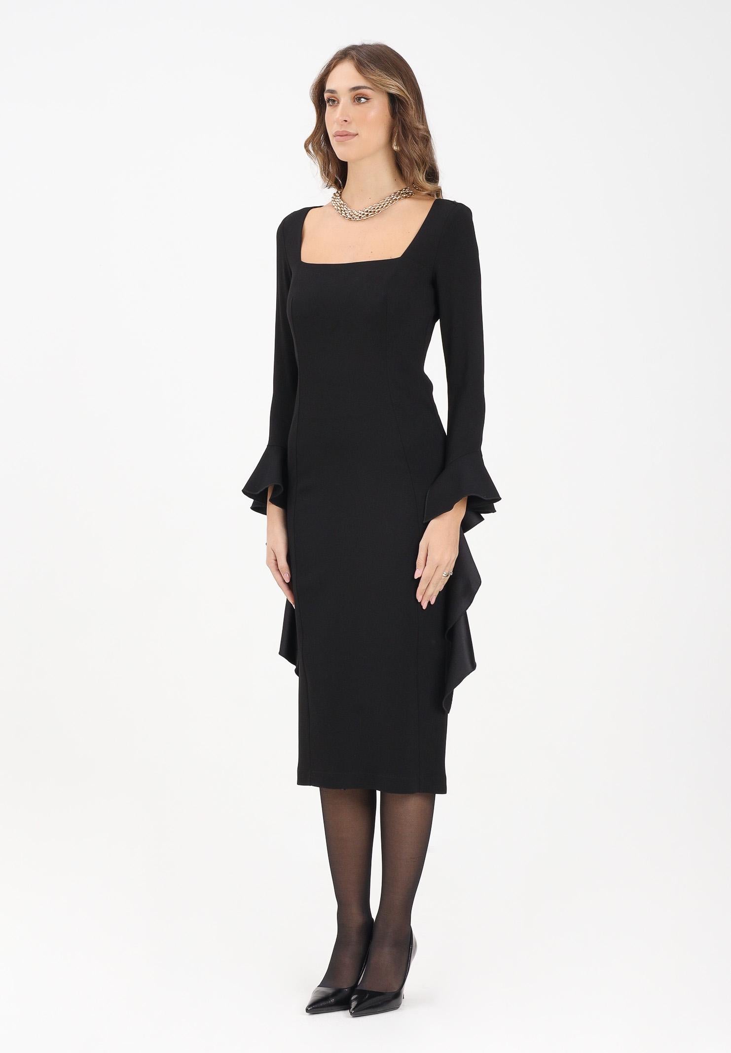 PINKO Abito midi nero da donna con volant<BR/><BR/> 105736A2Q2 Z99 PINKO