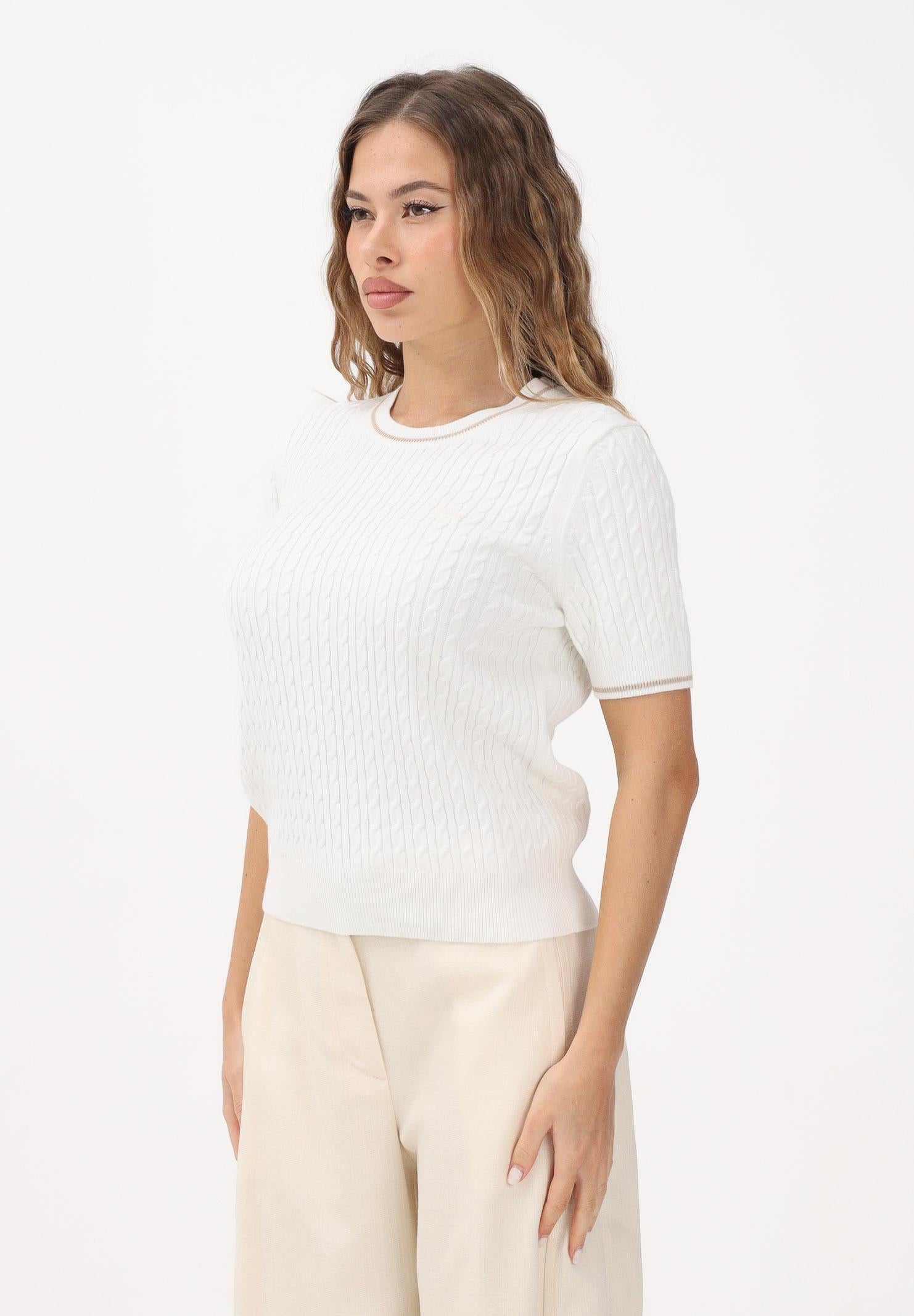 LACOSTE Maglia a manica corta bianca da donna in maglia a trecce AF9862 70V LACOSTE