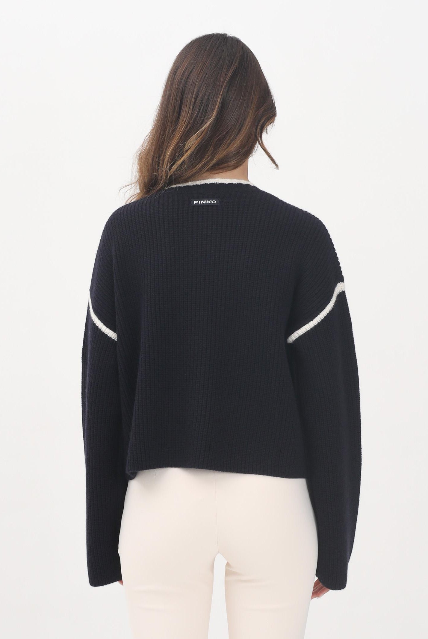 PINKO Maglioncino girocollo blu da donna con ricamo 105397A2PK EZ1 PINKO