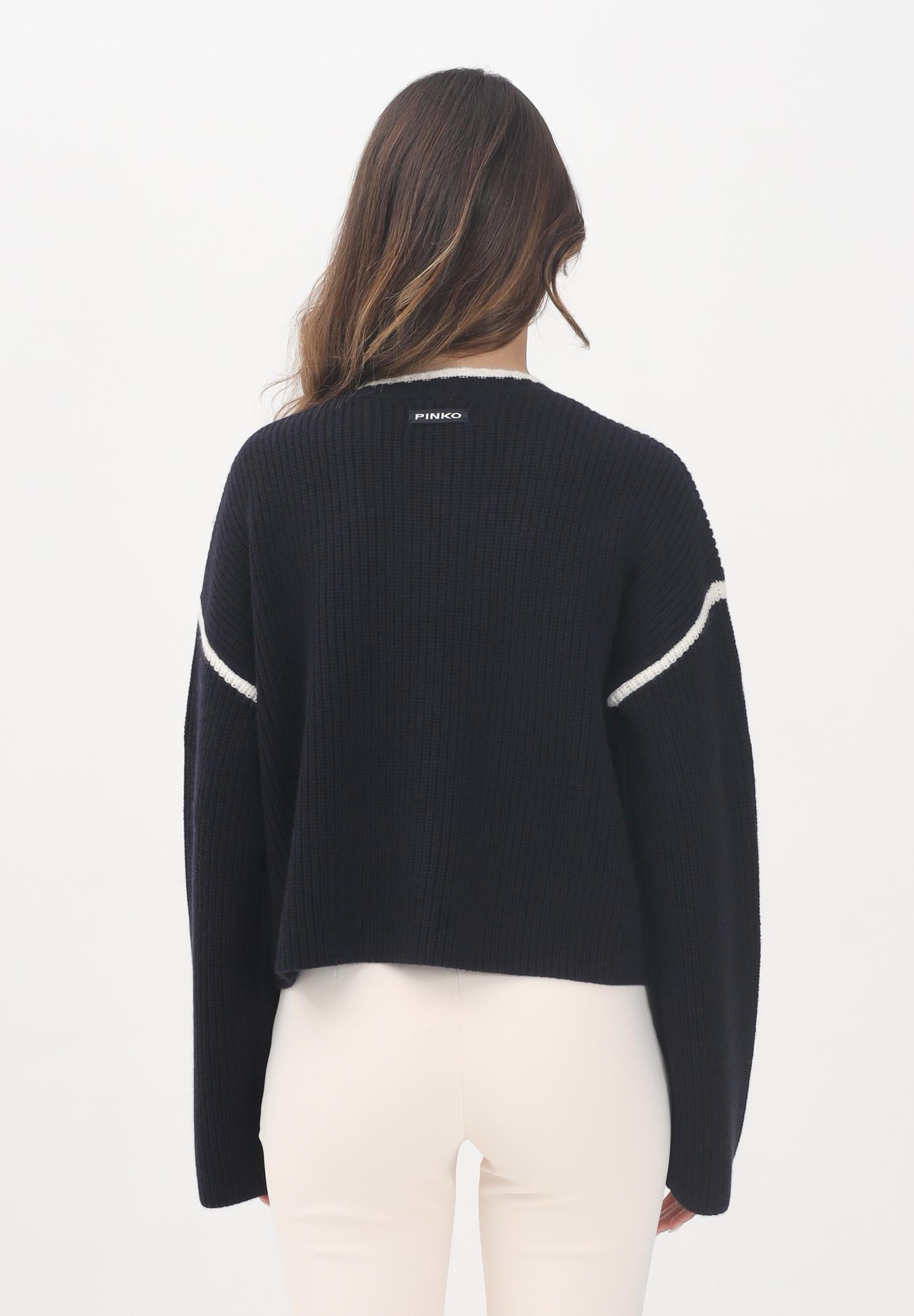 PINKO Maglioncino girocollo blu da donna con ricamo 105397A2PK EZ1 PINKO