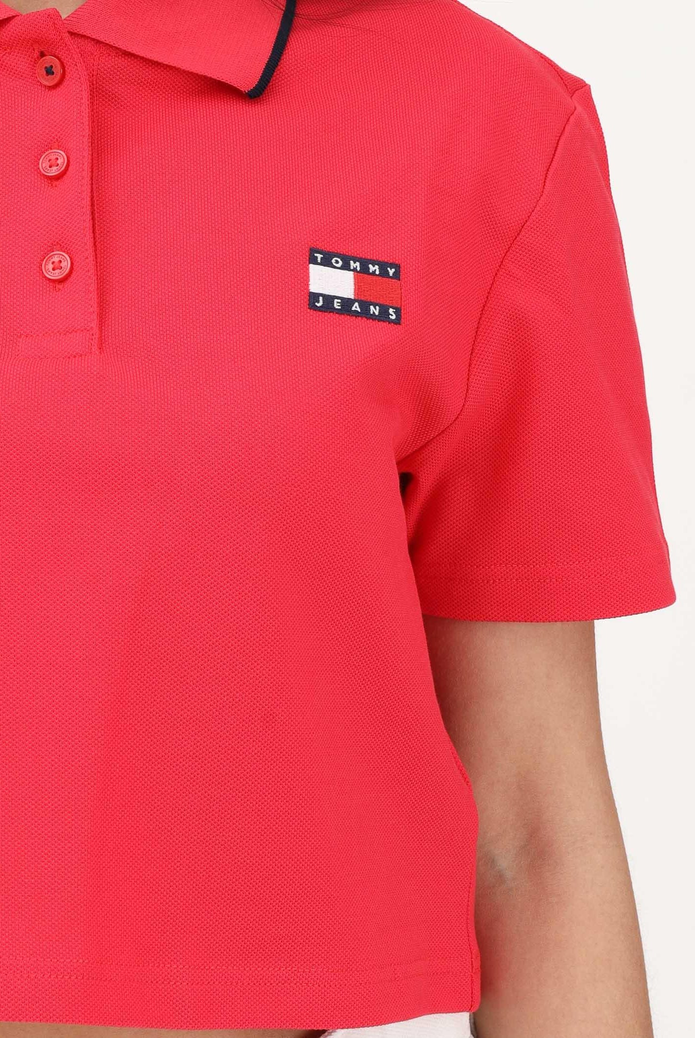 TOMMY JEANS Polo a manica corta rosso fragola da donna dal taglio cropped DW0DW21363 XK3 TOMMY JEANS