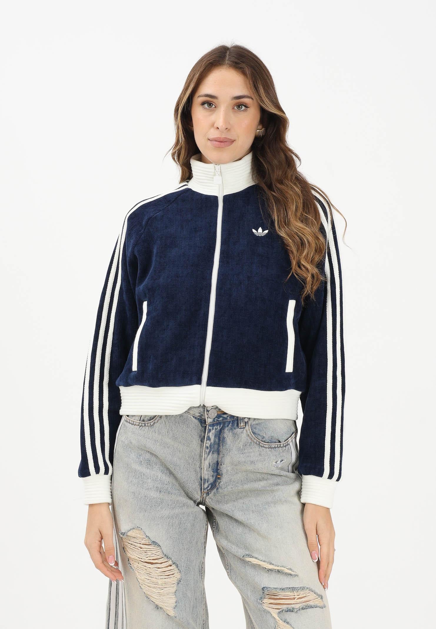 ADIDAS ORIGINALS Felpa con zip ADIDAS ORIGINALS VELOUR KNIT blu da donna KS7779 ADIDAS ORIGINALS