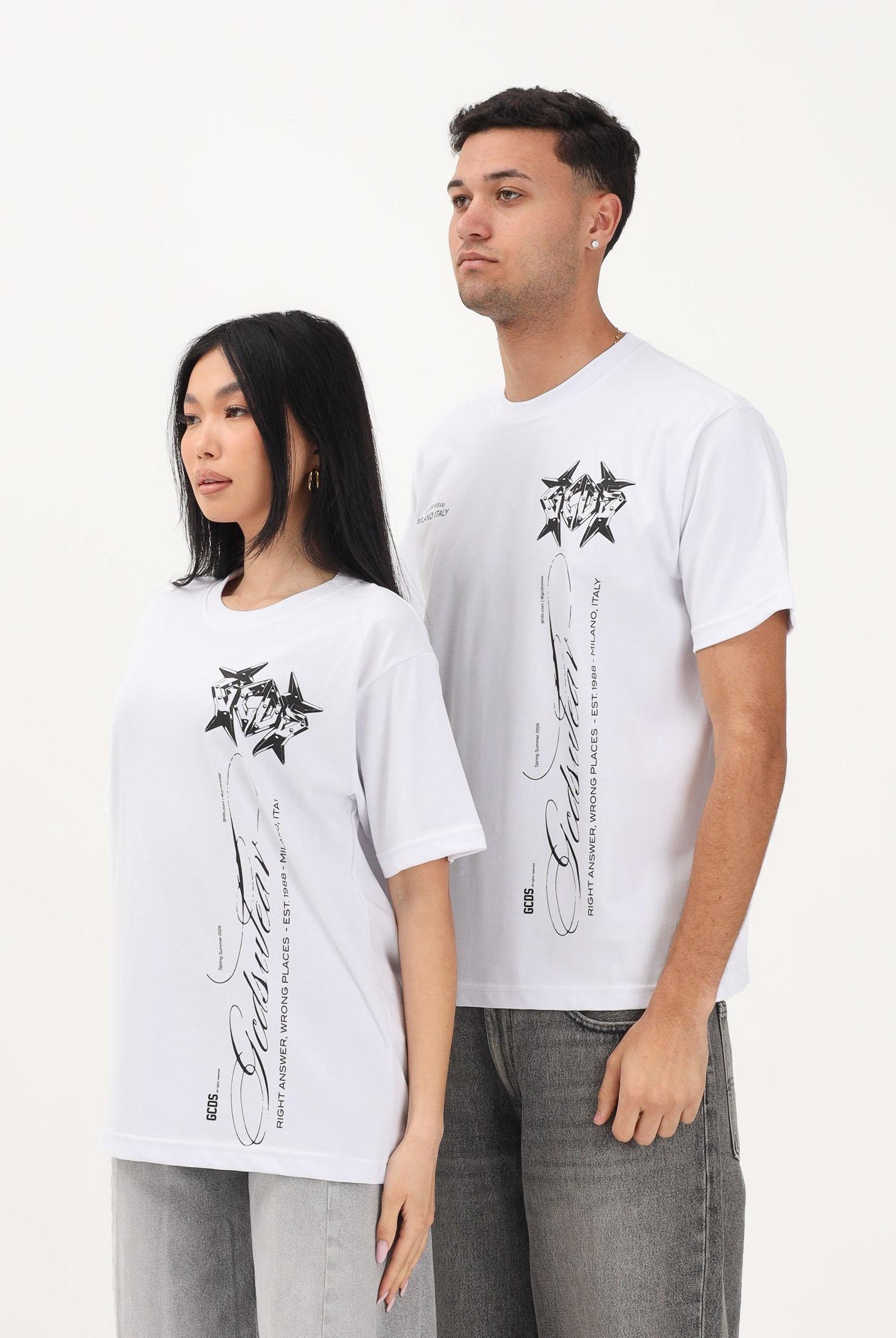 GCDS T-shirt a manica corta bianca per uomo e donna con stampa C1MWQC070J079 100B GCDS