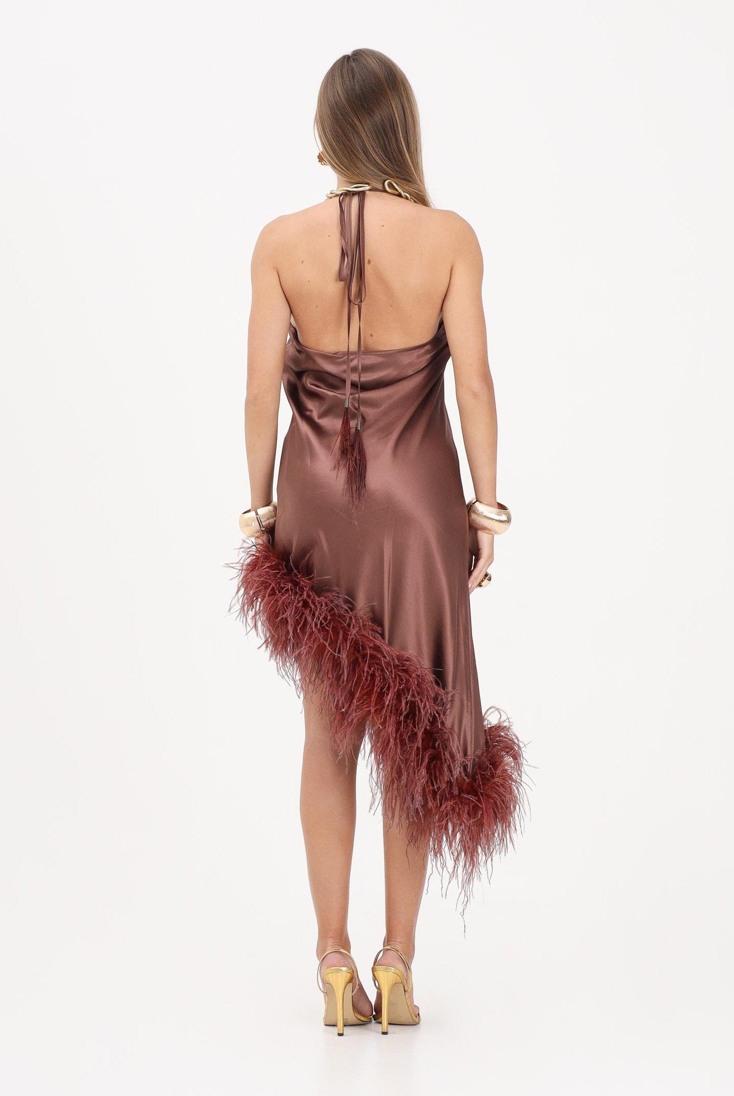 NOELL MAGGINI Abito corto marrone da donna con piume 0126147 C304 NOELL MAGGINI