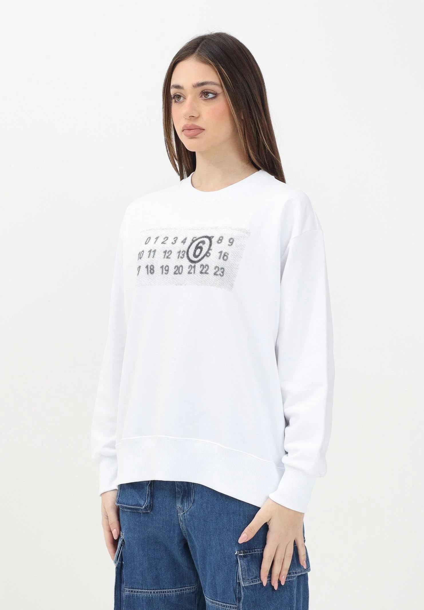 MAISON MARGIELA Felpa girocollo bianca per donna, ragazzi e bambini con logo numerico Pixe M60796MM02X M6100 MAISON MARGIELA