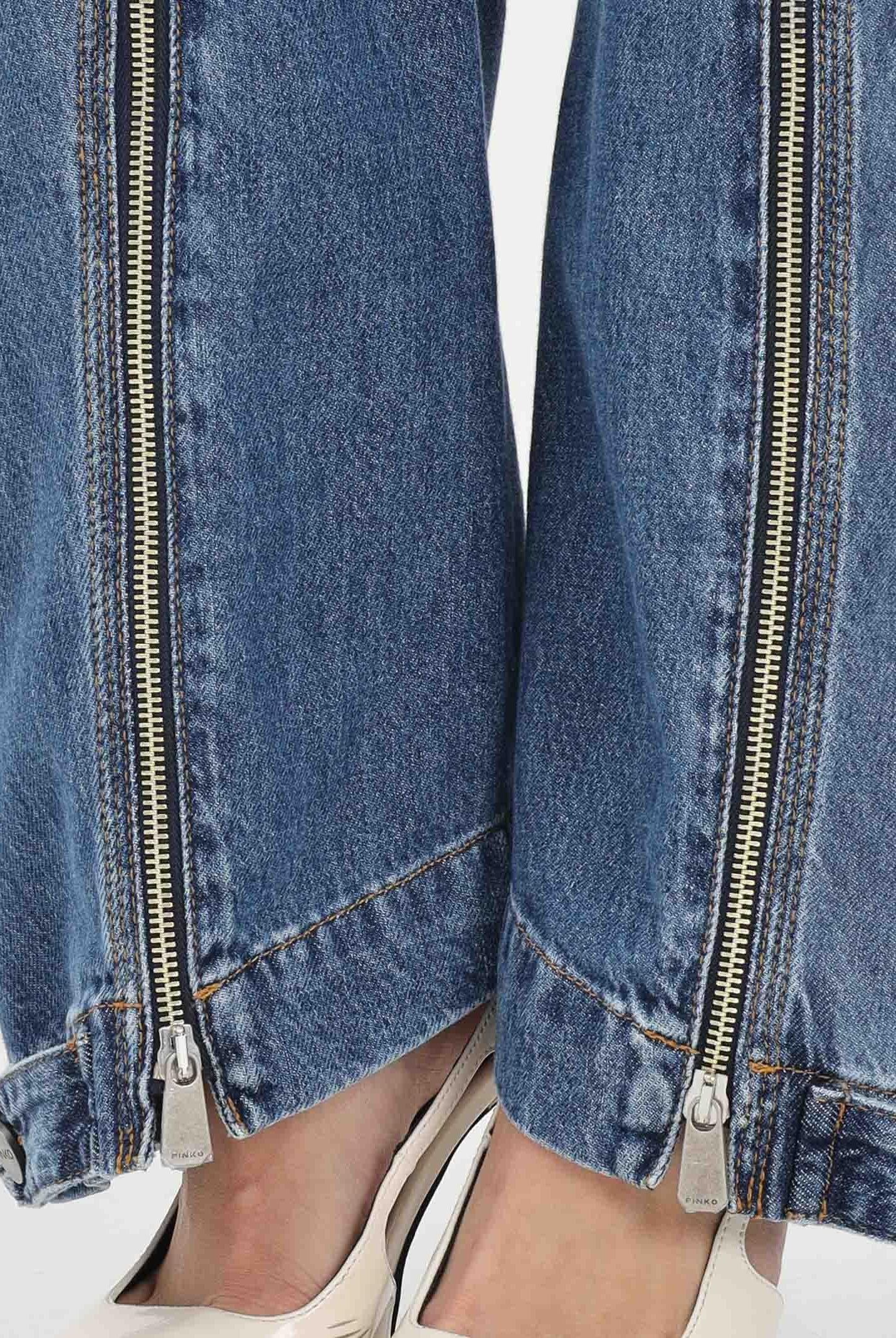 PINKO Jeans balloon SICURO ZIP realizzato in blue denim con scoloriture da donna 105680A33X PJD PINKO