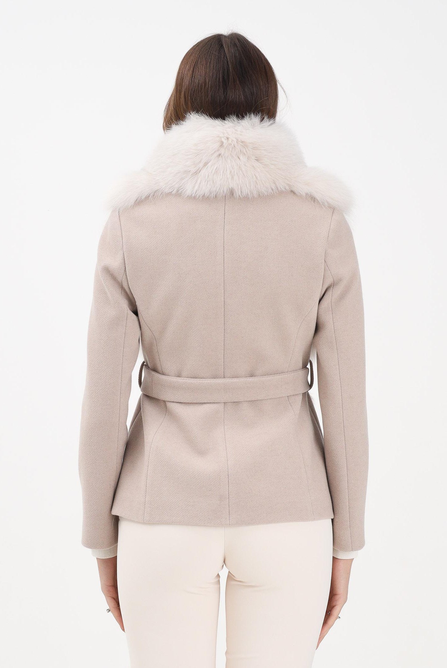 YES LONDON Cappotto corto beige da donna con vera pelliccia CD1203 BE YES LONDON