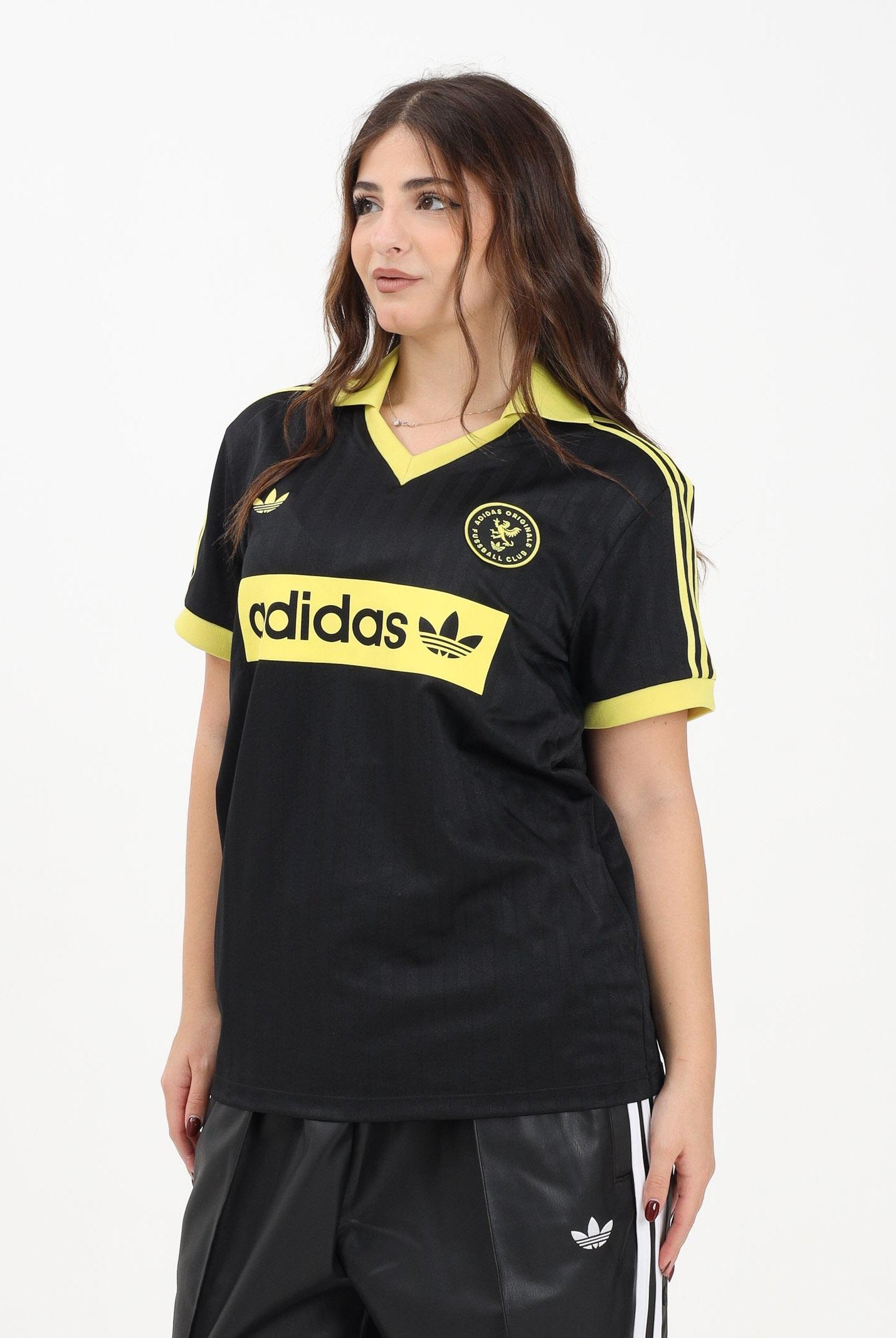 ADIDAS ORIGINALS Polo Graphic Football-Inspired Jersey nera da donna JW2562 . ADIDAS ORIGINALS
