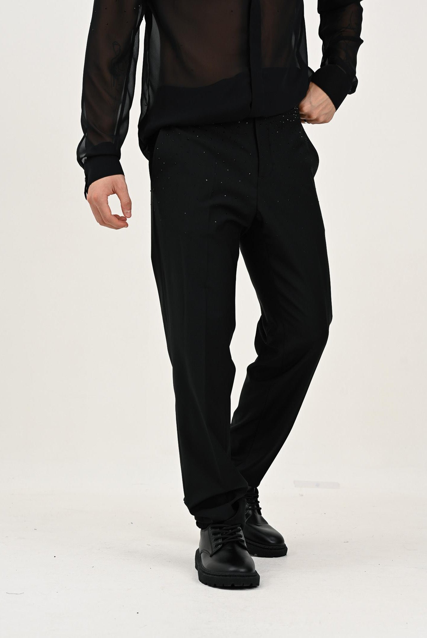 PATRIZIA PEPE Pantalone nero da uomo con strass 5PA225A685 K102 PATRIZIA PEPE