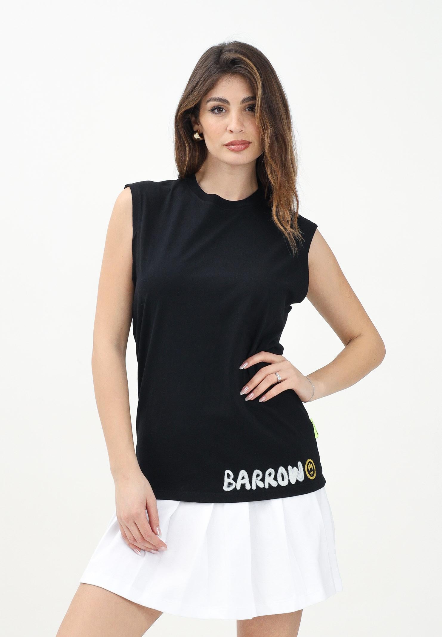 BARROW T-shirt senza maniche nera per donna, ragazzi e bambini con stampa logo S5BKJUTA051 110 BARROW