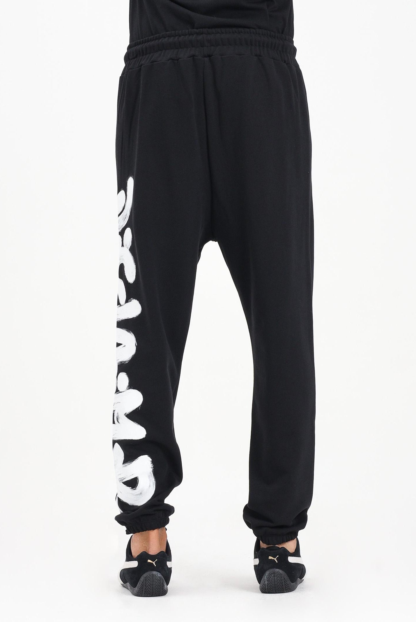 DISCLAIMER Pantalone sportivo nero da uomo con maxi stampa logo 25IDS55101 NEBI DISCLAIMER