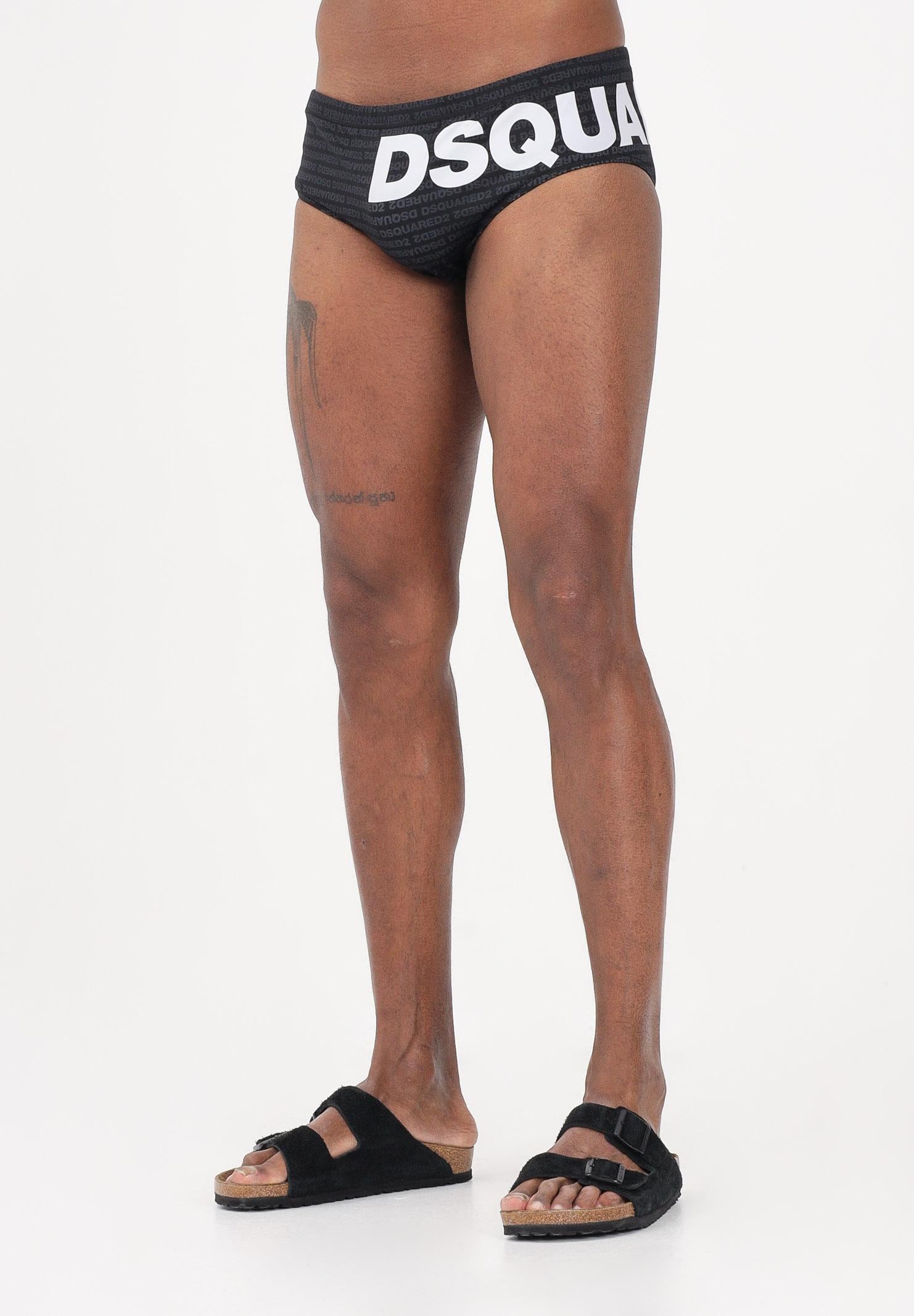 DSQUARED2 Slip mare nero da uomo con logo maxi e stampa all-over D7B2E6590 010 DSQUARED2