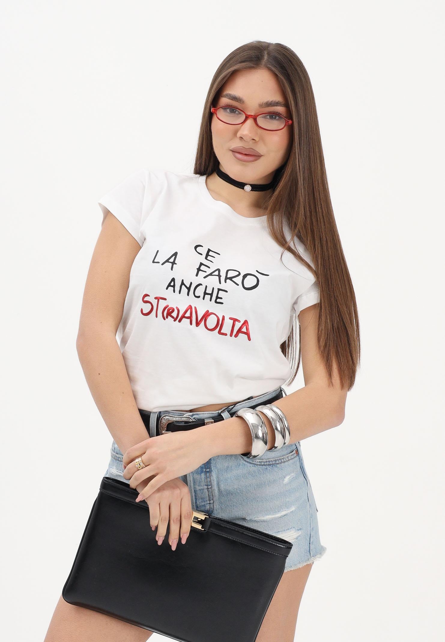 VICOLO T-shirt a manica corta bianca da donna con stampa "Ce la farò anche stravolta" RAB0634 02 VICOLO
