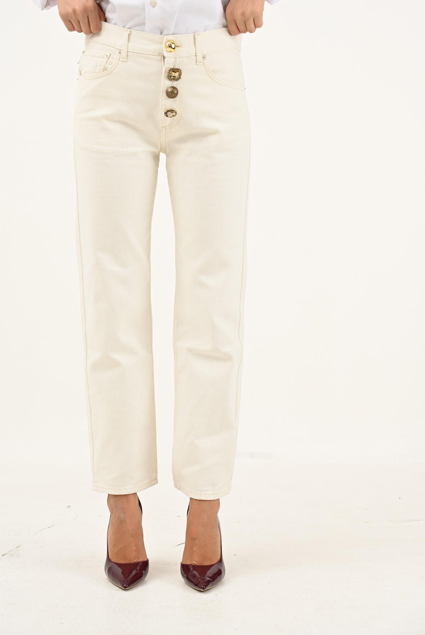 VICOLO Jeans Zoe in denim bianco da donna con bottoni gioiello DF5056 FU031 VICOLO