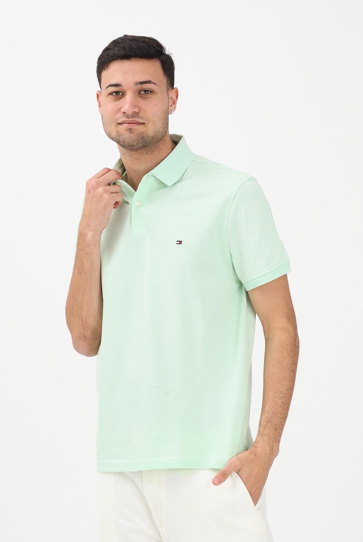 TOMMY HILFIGER Polo a manica corta verde menta da uomo con logo MW0MW17770 LXY TOMMY HILFIGER