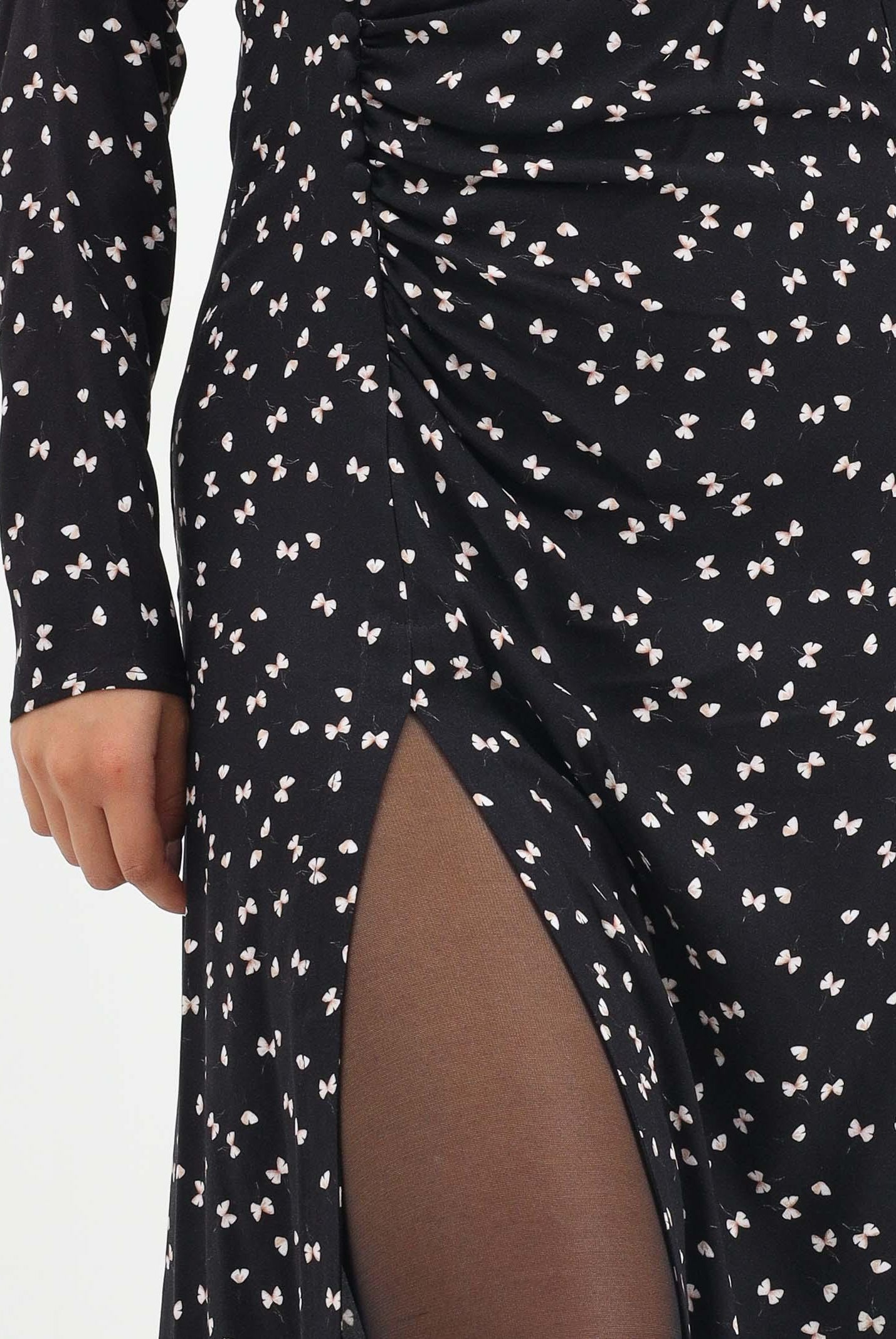 MAR DE MARGARITAS Abito midi Chloe nero da donna con micro fantasia papillon MMABW01290 NE103 Mar de margaritas