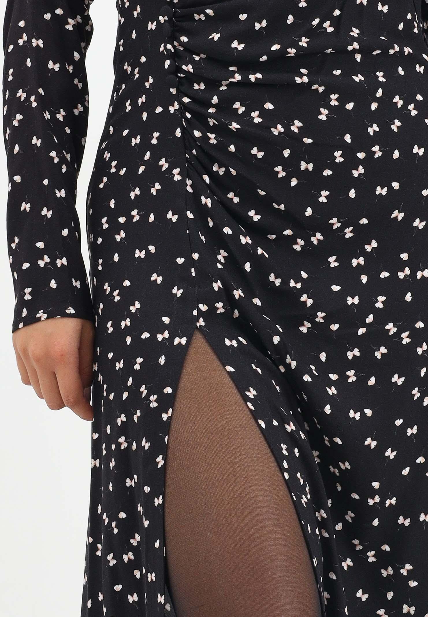 MAR DE MARGARITAS Abito midi Chloe nero da donna con micro fantasia papillon MMABW01290 NE103 Mar de margaritas