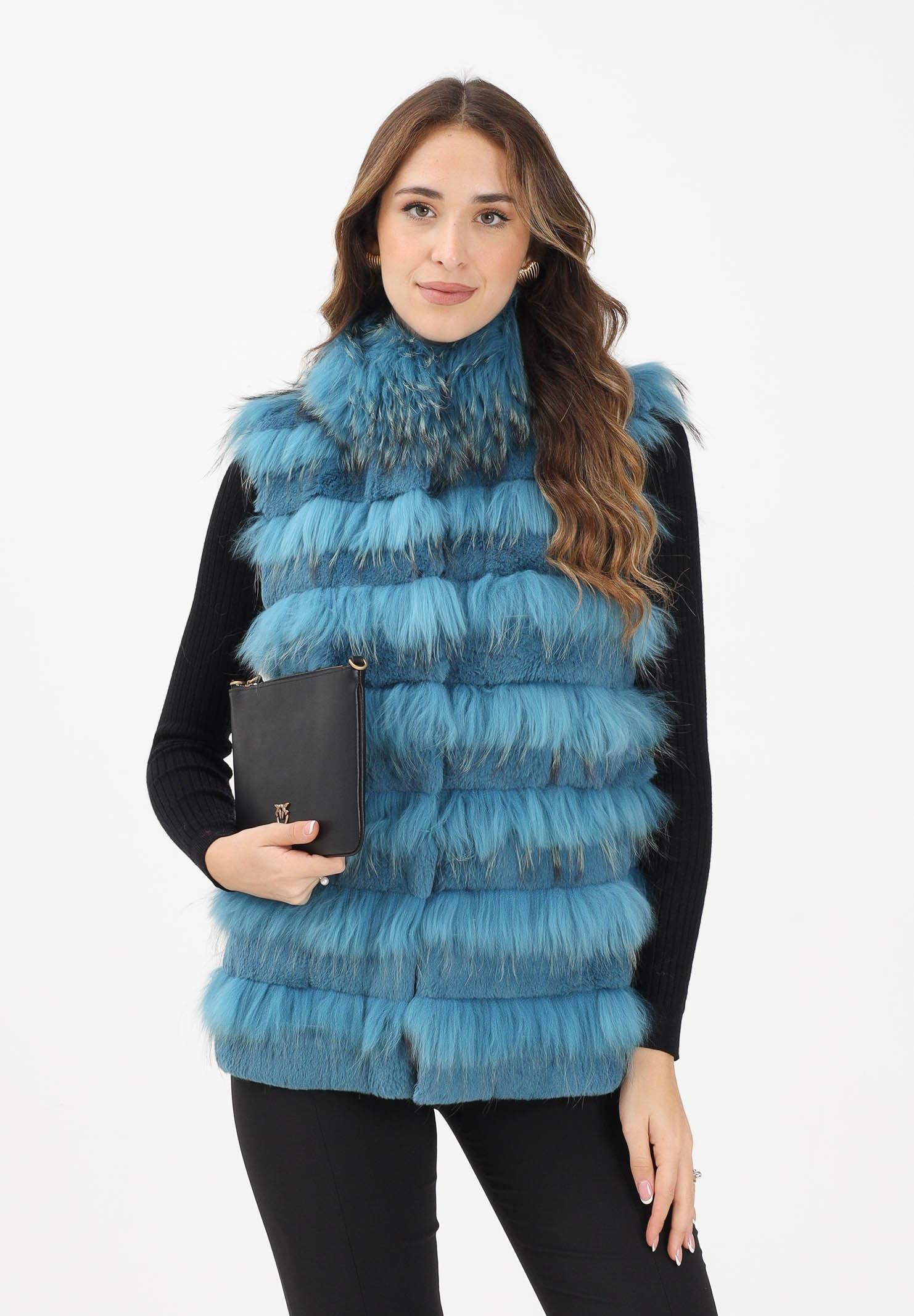 MEHRAN Pelliccia smanicata azzurro petrolio da donna 25160BLU BLU MEHRAN