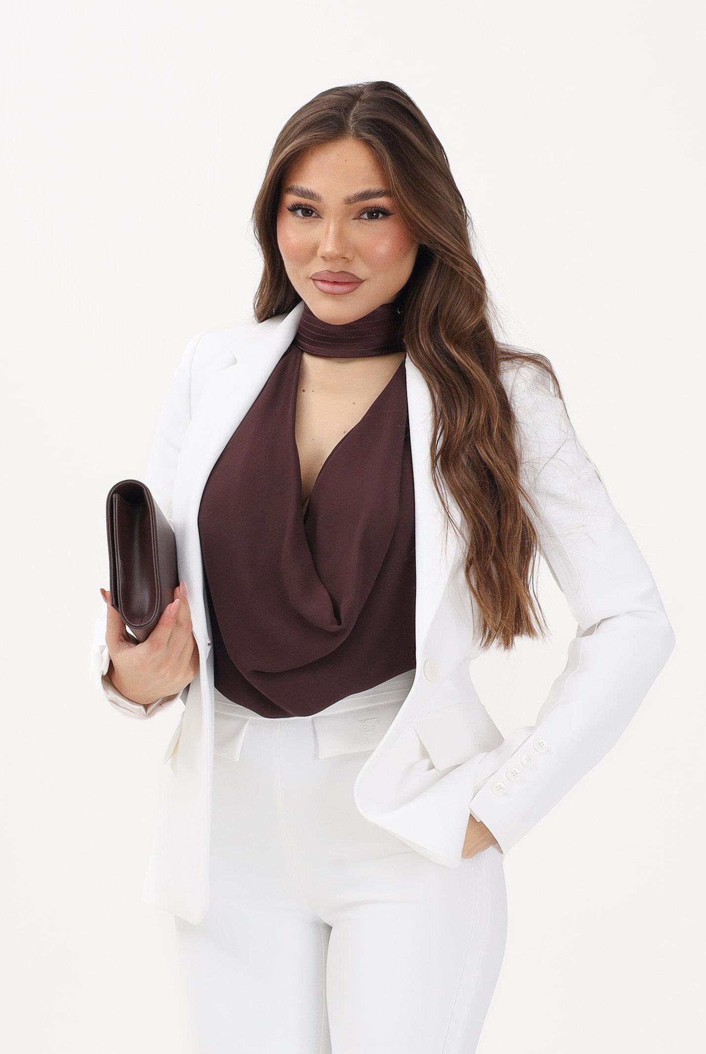 ELISABETTA FRANCHI Giacca monopetto avorio da donna con motivi a taglio vivo<BR/> GI21661E2 360 ELISABETTA FRANCHI
