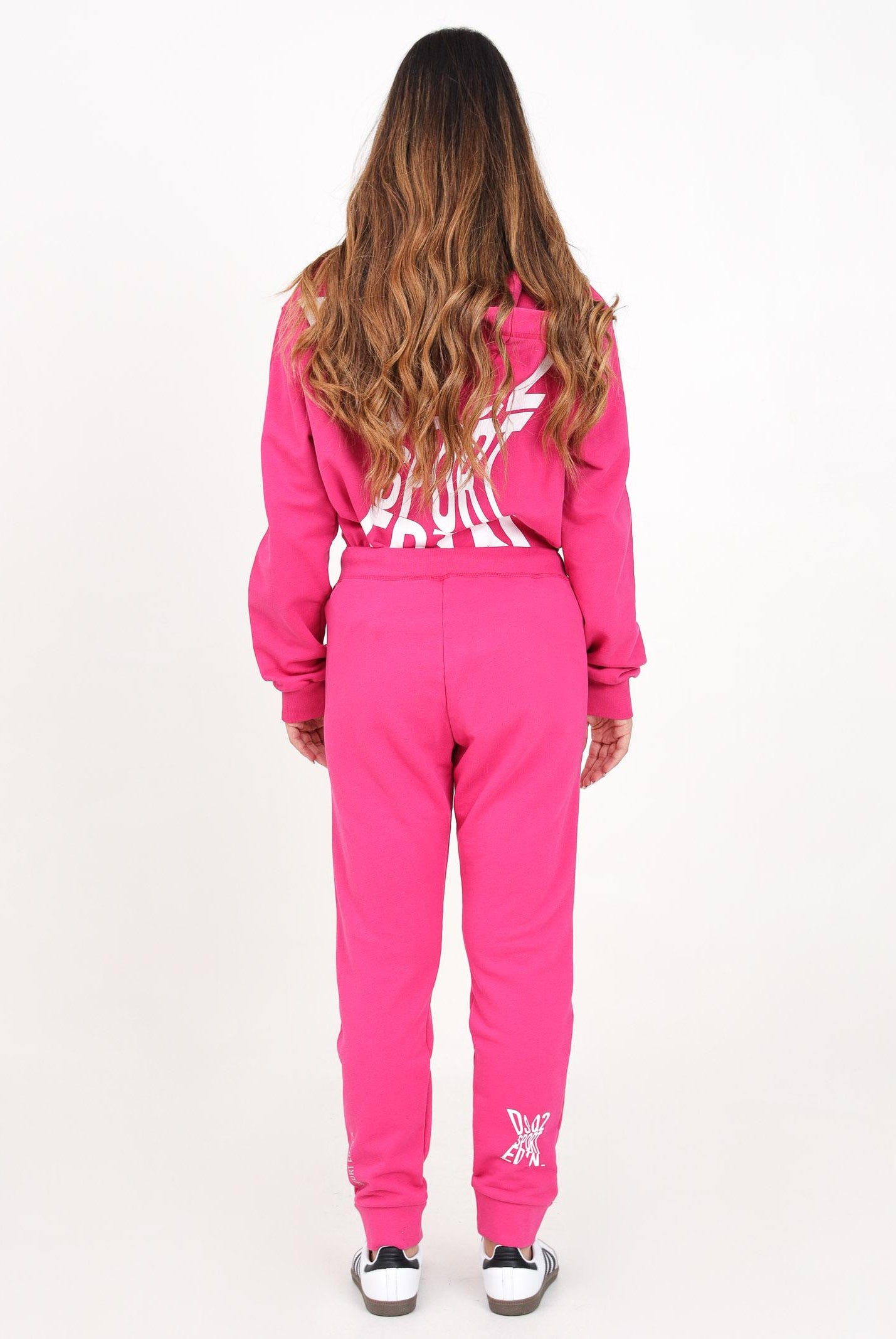Pantalone sportivo fucsia per donna e bambina con stampa logo DQ2527D003G DQ313 DSQUARED2