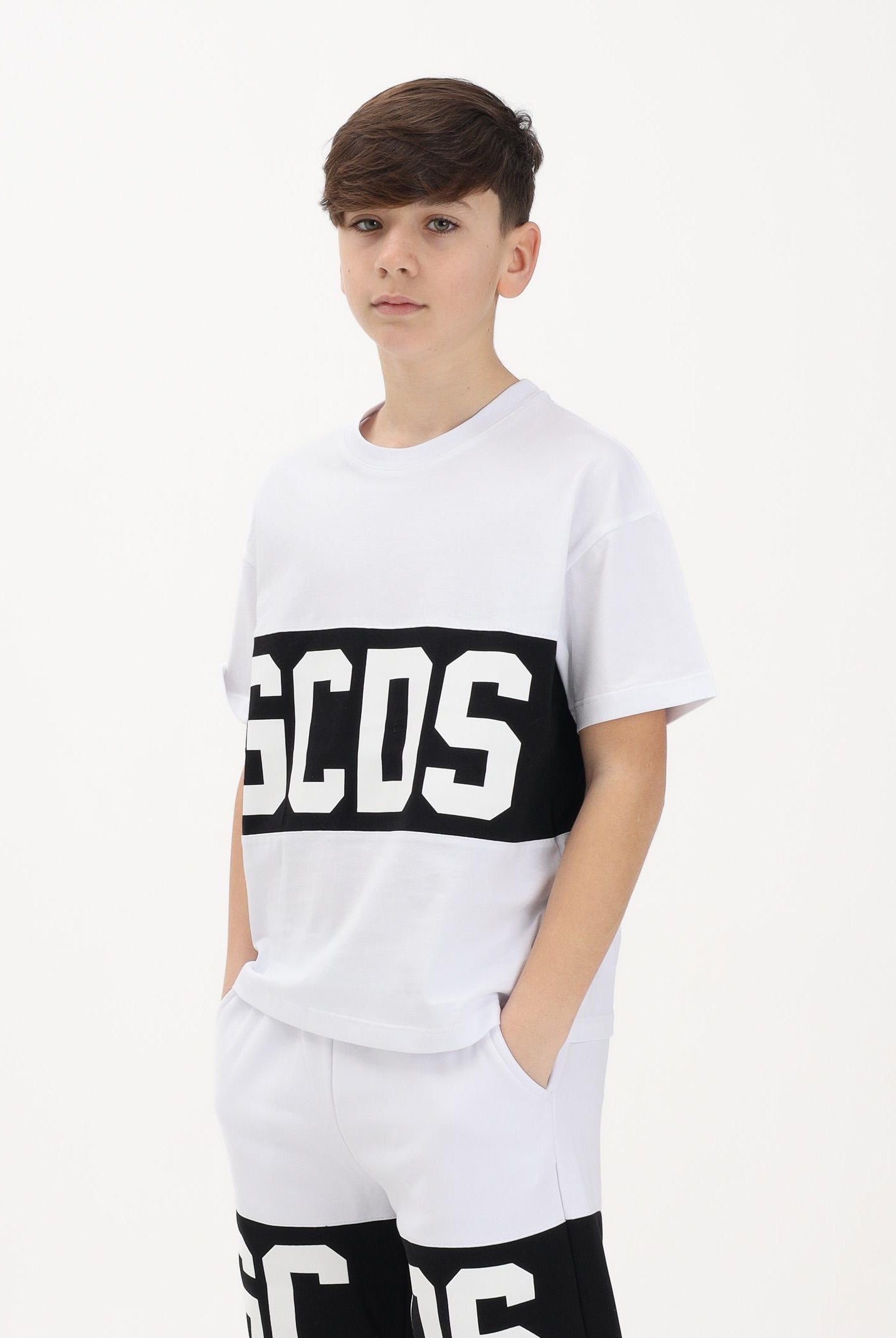 GCDS T-shirt a manica corta bianca per donna, ragazzi e bambini con logo Z0UJQC585J105 100B GCDS