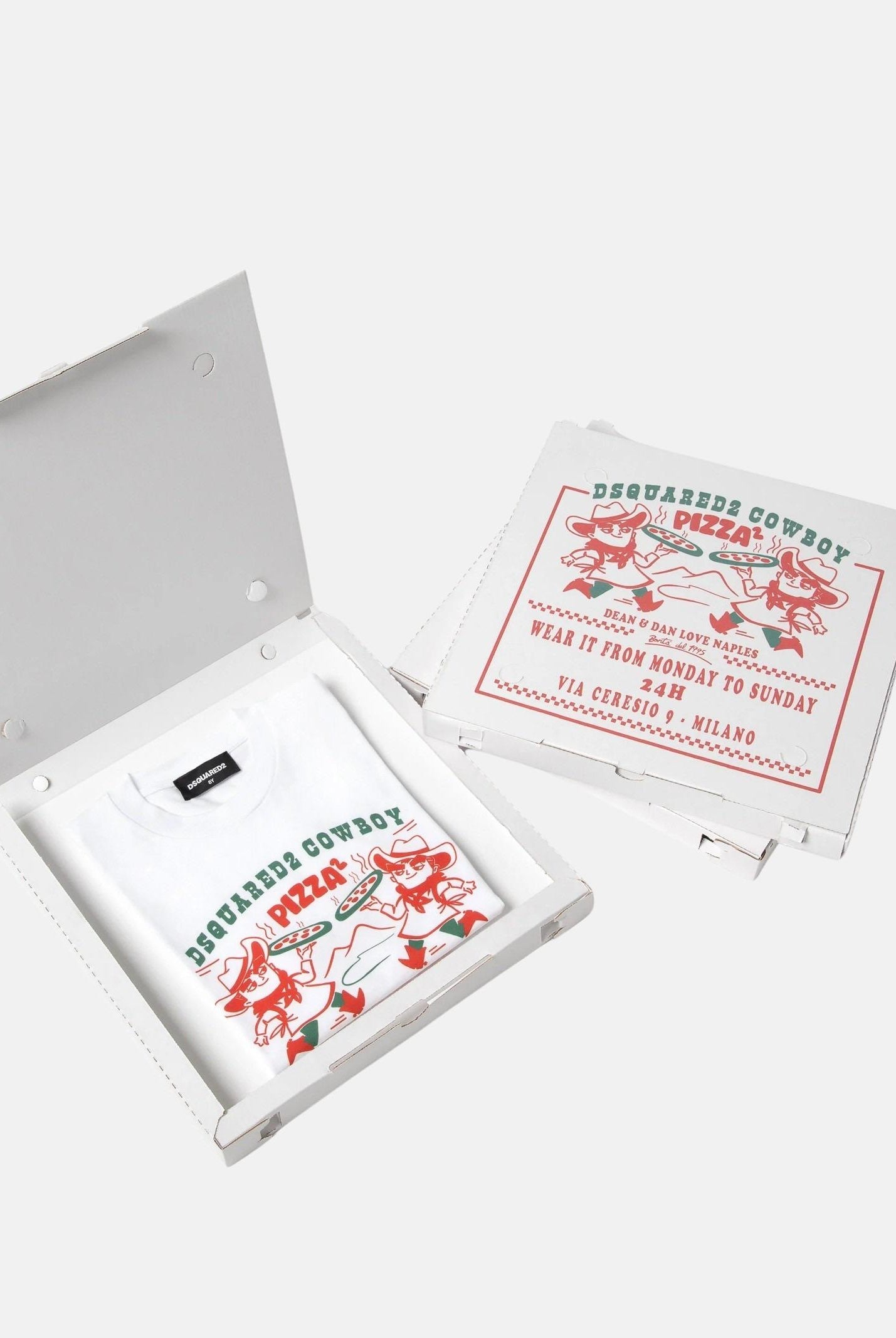 T-shirt a manica corta bianca per bambino e bambina con grafica Cowboy Pizza DQ2975D004G-B DQ100 DSQUARED2