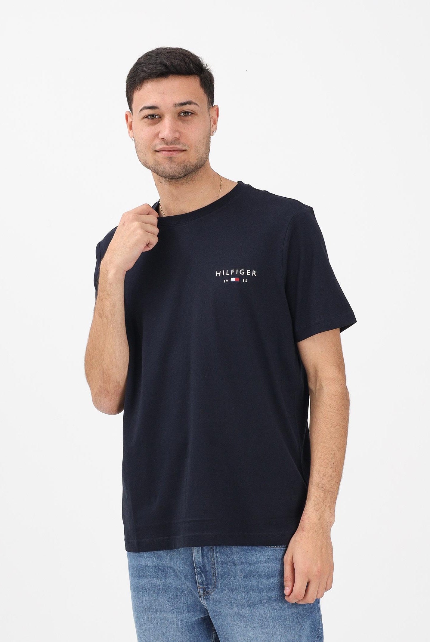 TOMMY HILFIGER T-shirt a manica corta blu da uomo con logo MW0MW41456 DW5 TOMMY HILFIGER