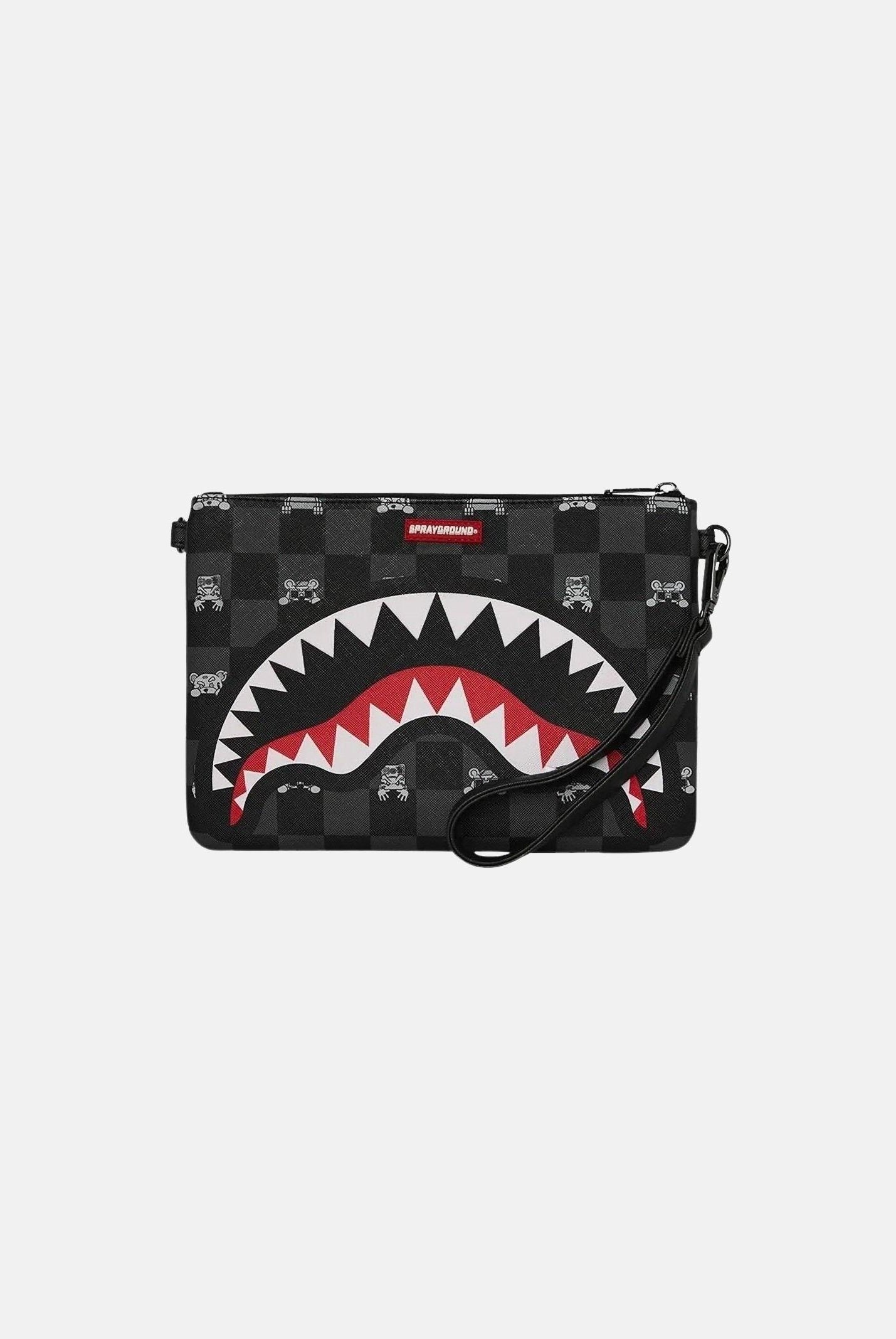 SPRAYGROUND Pochette GRAY PEEKING CHARACTER CHECK nera per uomo e donna 910B8915NSZ . SPRAYGROUND
