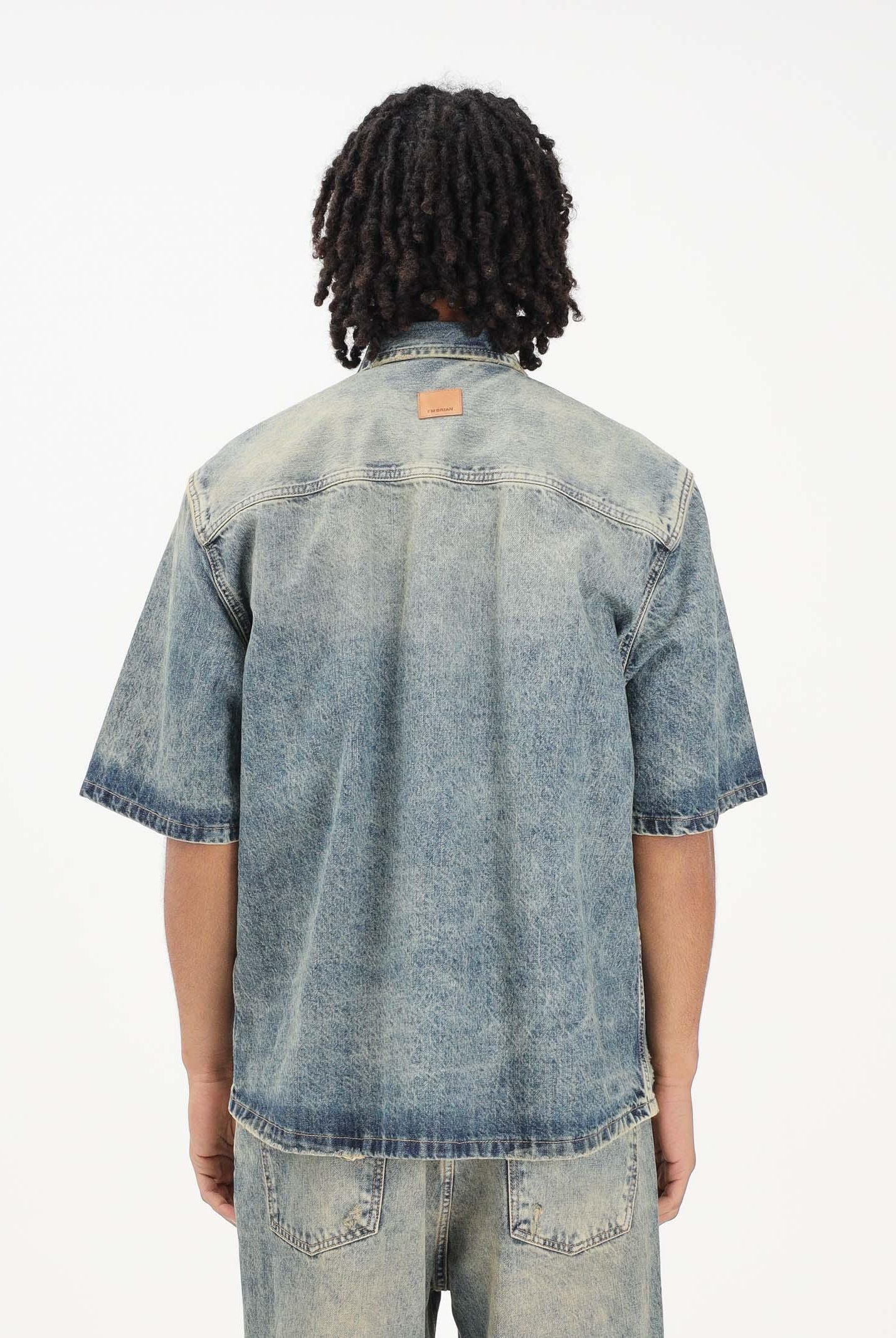 I'M BRIAN Camicia a manica corta in denim sabbiato da uomo CA3653 0028 I'M BRIAN