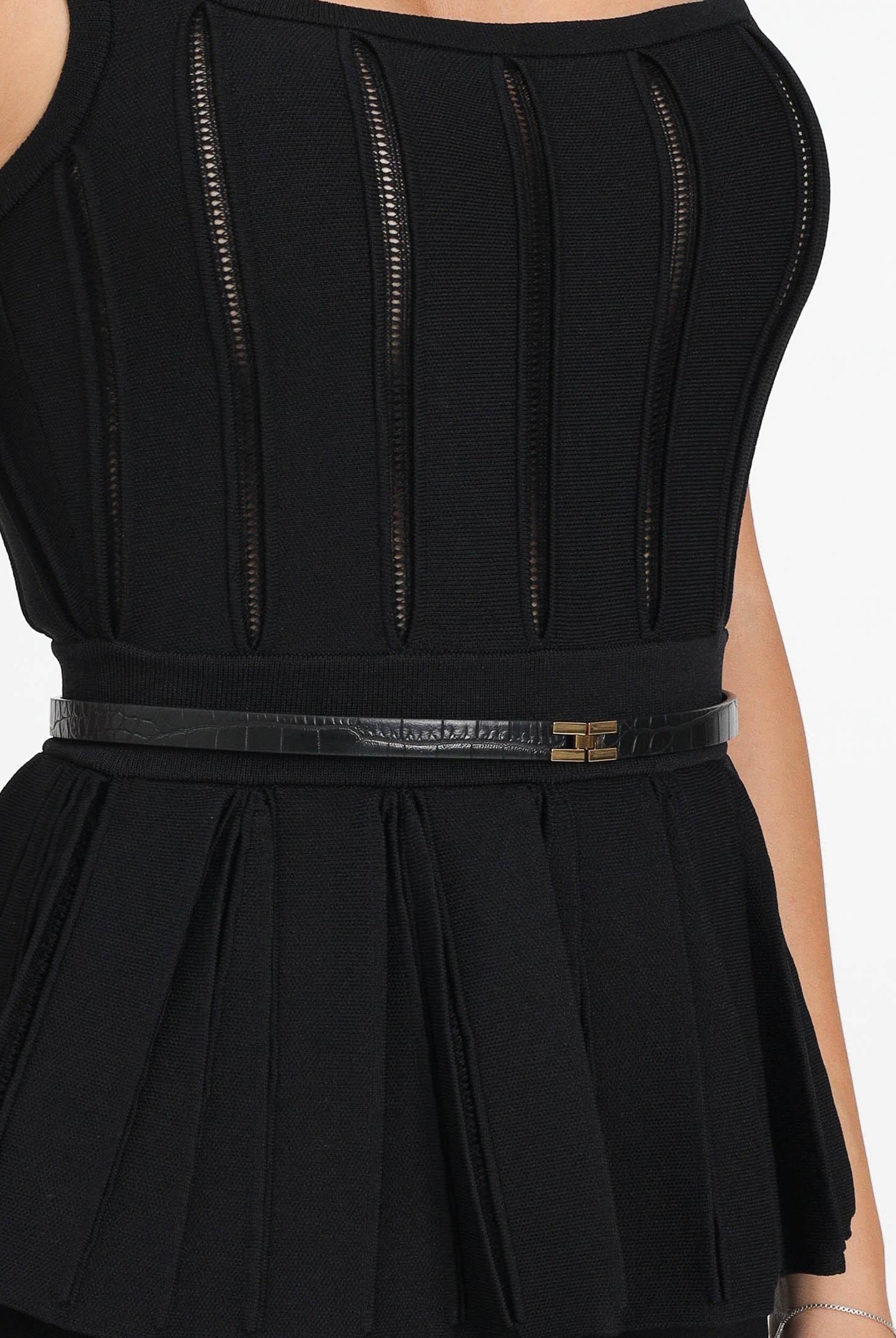 ELISABETTA FRANCHI Abito lungo nero da donna in maglia con baschina AM69S56E2 110 ELISABETTA FRANCHI