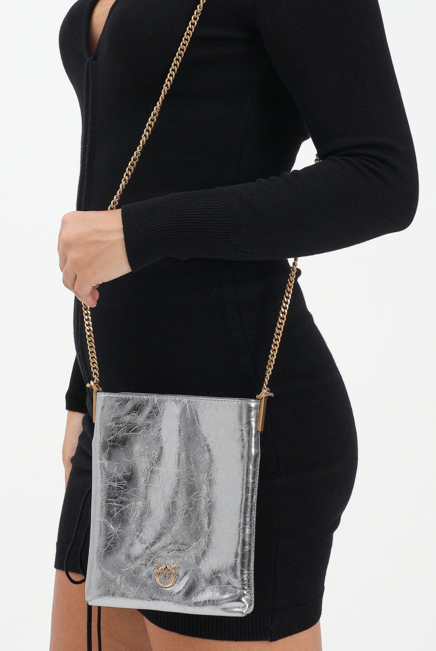 PINKO Borsa a tracolla argento da donna dalla forma a secchiello 105352A2OT KZ7Q PINKO