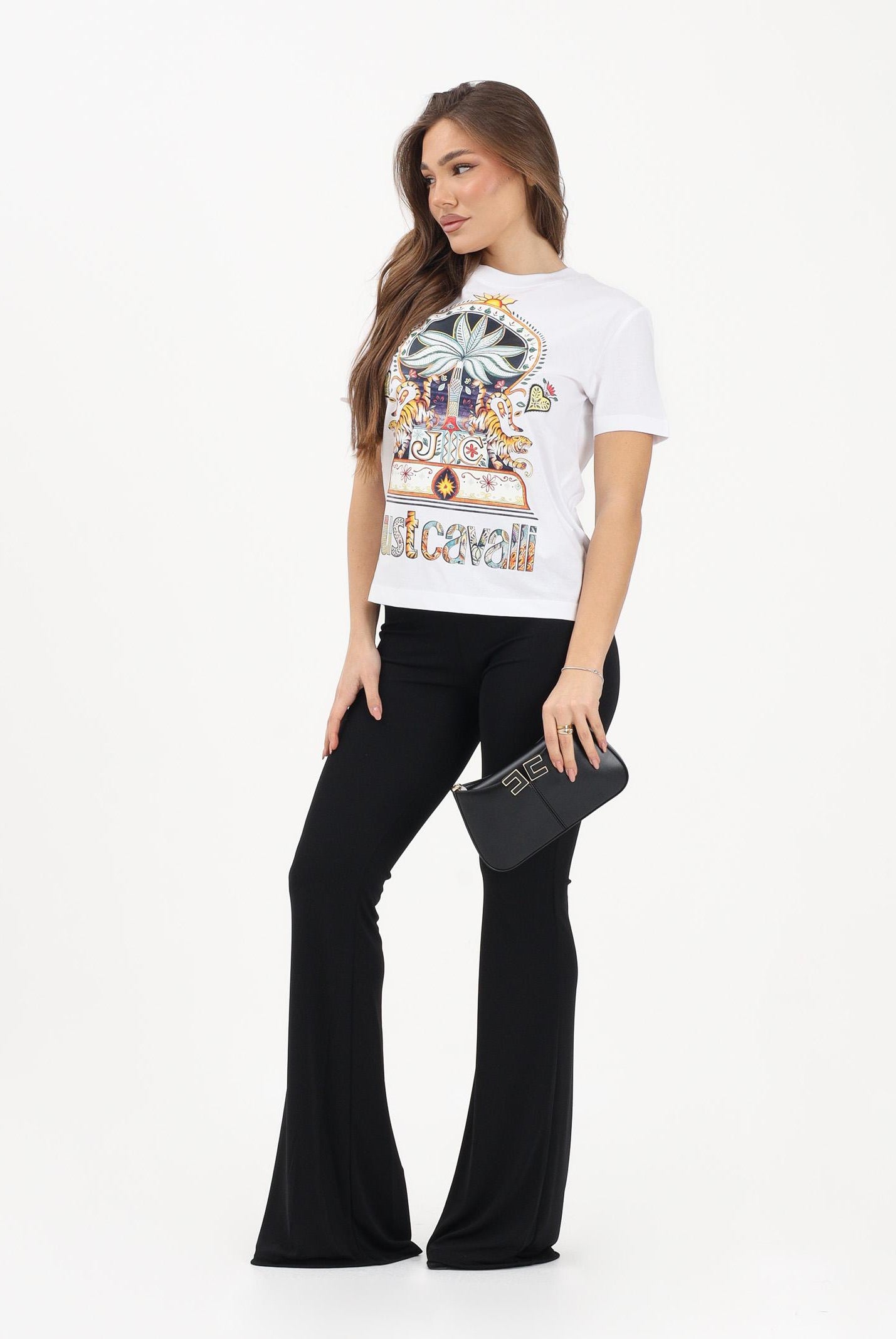 JUST CAVALLI Leggings nero da donna con dettaglio gioiello 80PAC101J0253 899 JUST CAVALLI