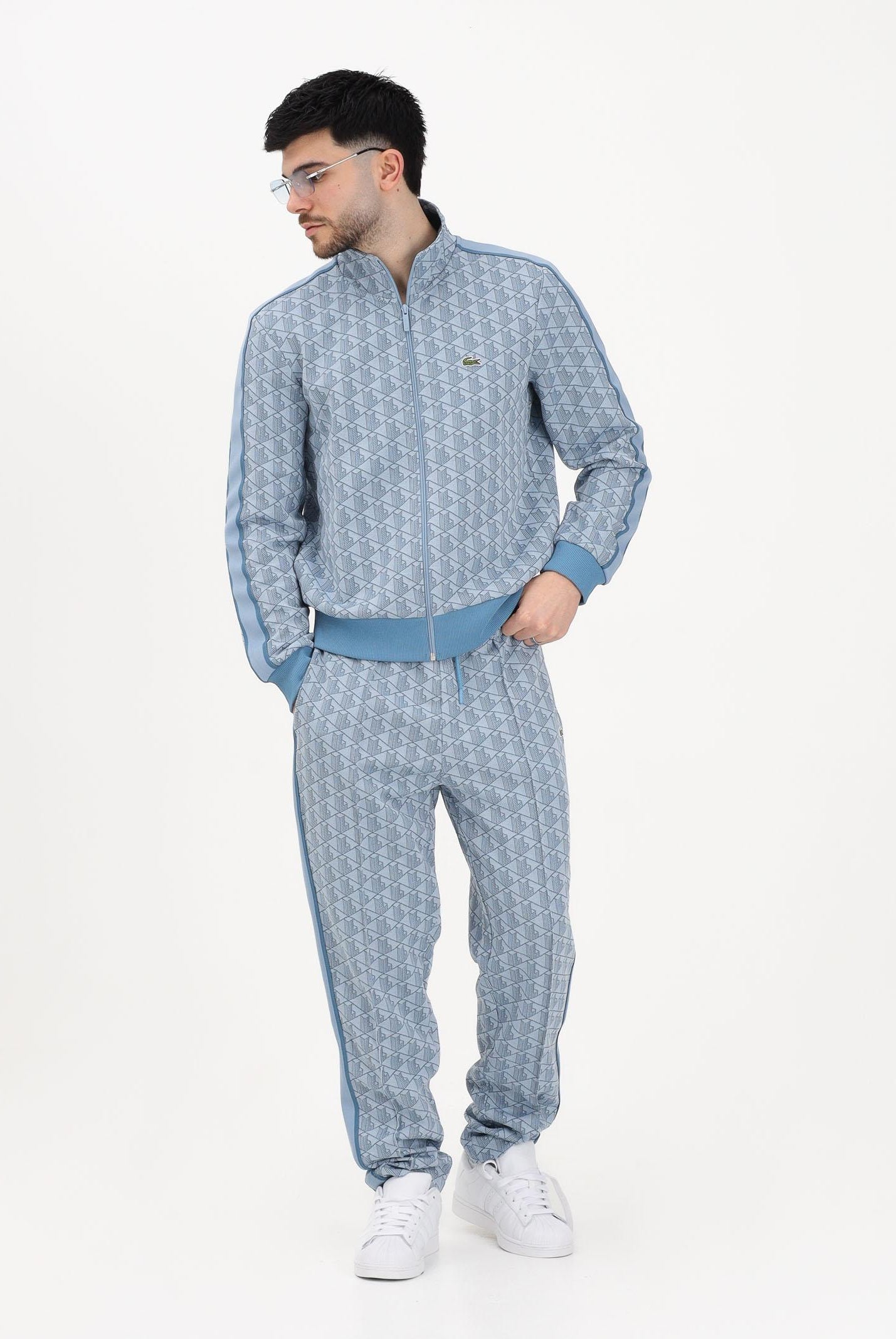 LACOSTE Pantalone sportivo azzurro da uomo con monogramma Paris XH1440 1QI LACOSTE