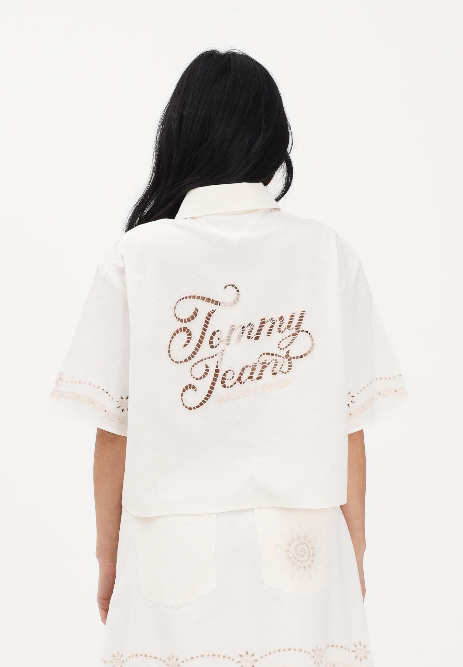 TOMMY JEANS Camicia a manica corta panna da donna con ricamo logo DW0DW22214 YBH TOMMY JEANS