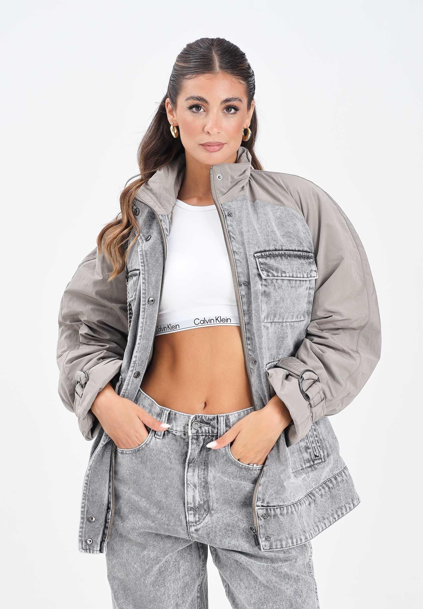 ARMANI EXCHANGE Giubbotto di jeans grigio da donna con inserto in tessuto tecnico XW001393AF16176 M6099 ARMANI EXCHANGE