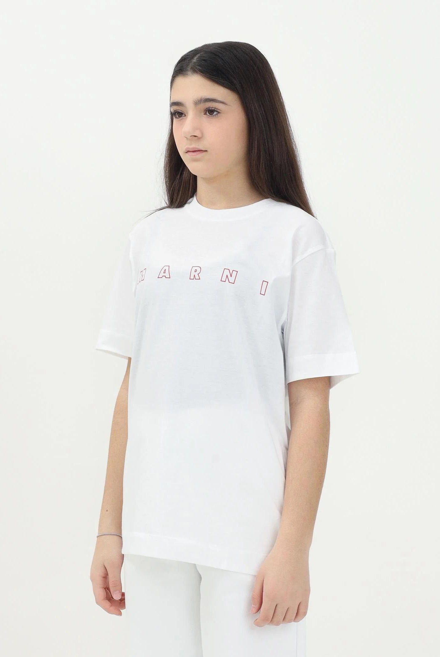 MARNI T-shirt a manica corta bianca per donna, ragazzi e bambine con logo Marni Outline M01466M00RF 0M100 MARNI