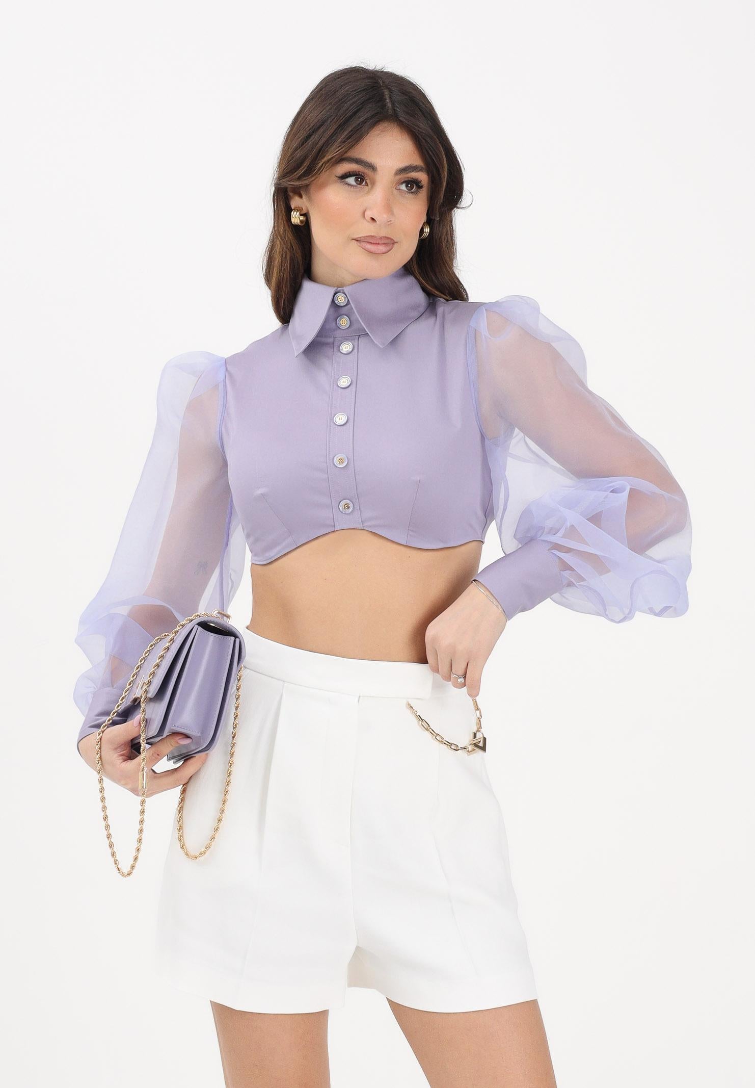 ELISABETTA FRANCHI Camicia crop lilla da donna con maniche dai volumi balloon CA14461E2 EV7 ELISABETTA FRANCHI