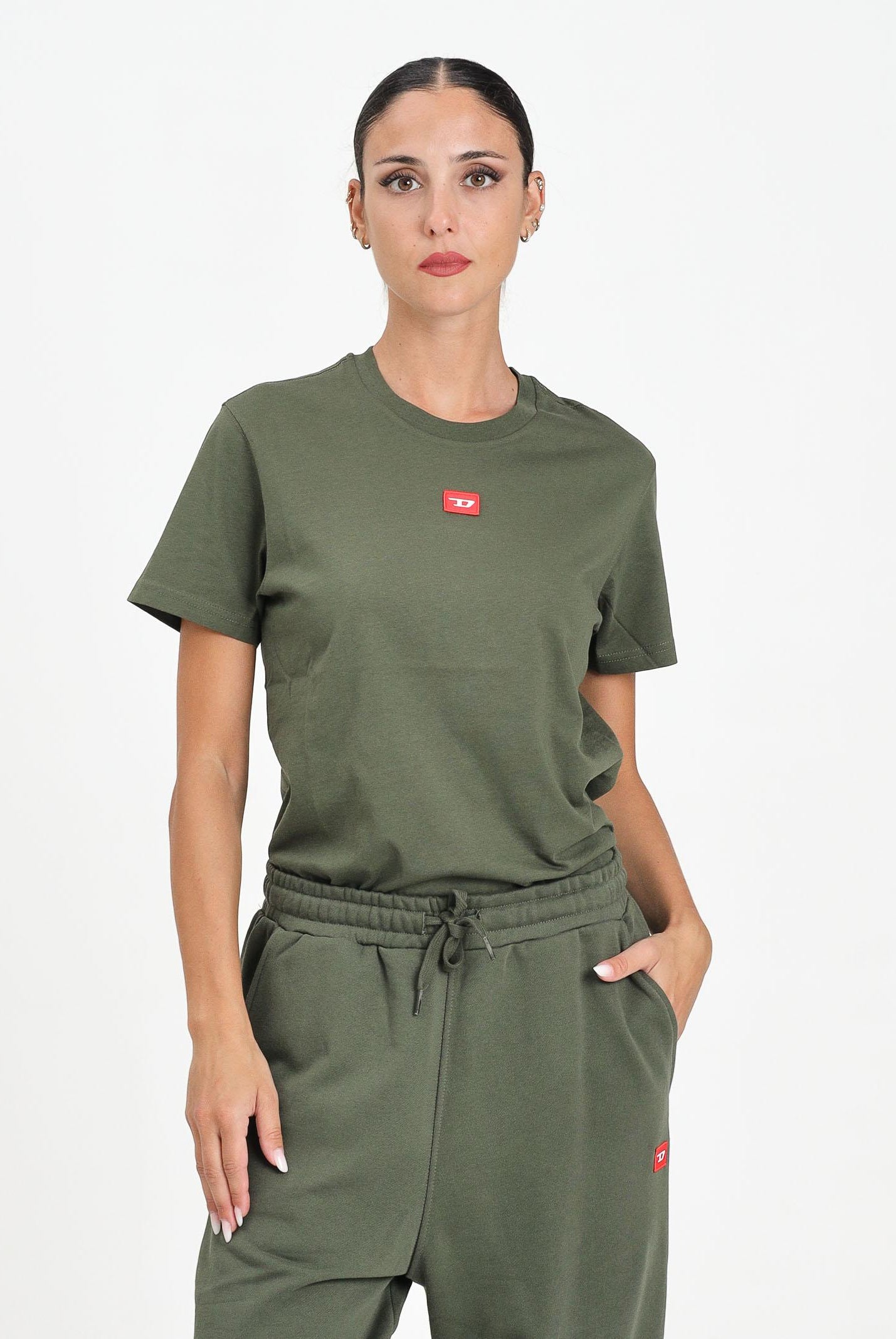 DIESEL T-shirt a manica corta verde militare per donna, ragazzi e bambini con logo J025010GRAI K513 DIESEL